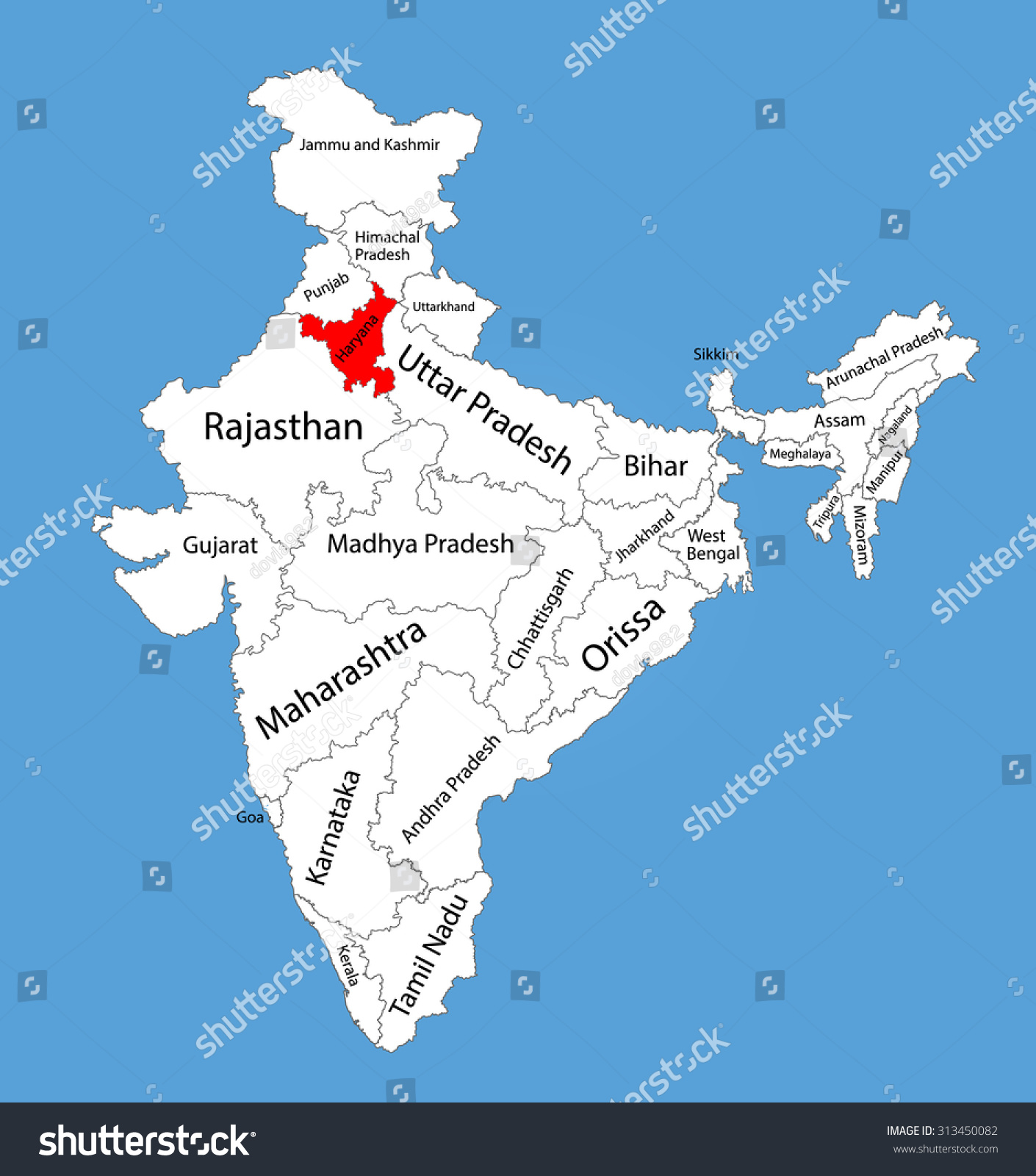 Haryana State India Vector Map Silhouette Stock Vector (Royalty Free ...