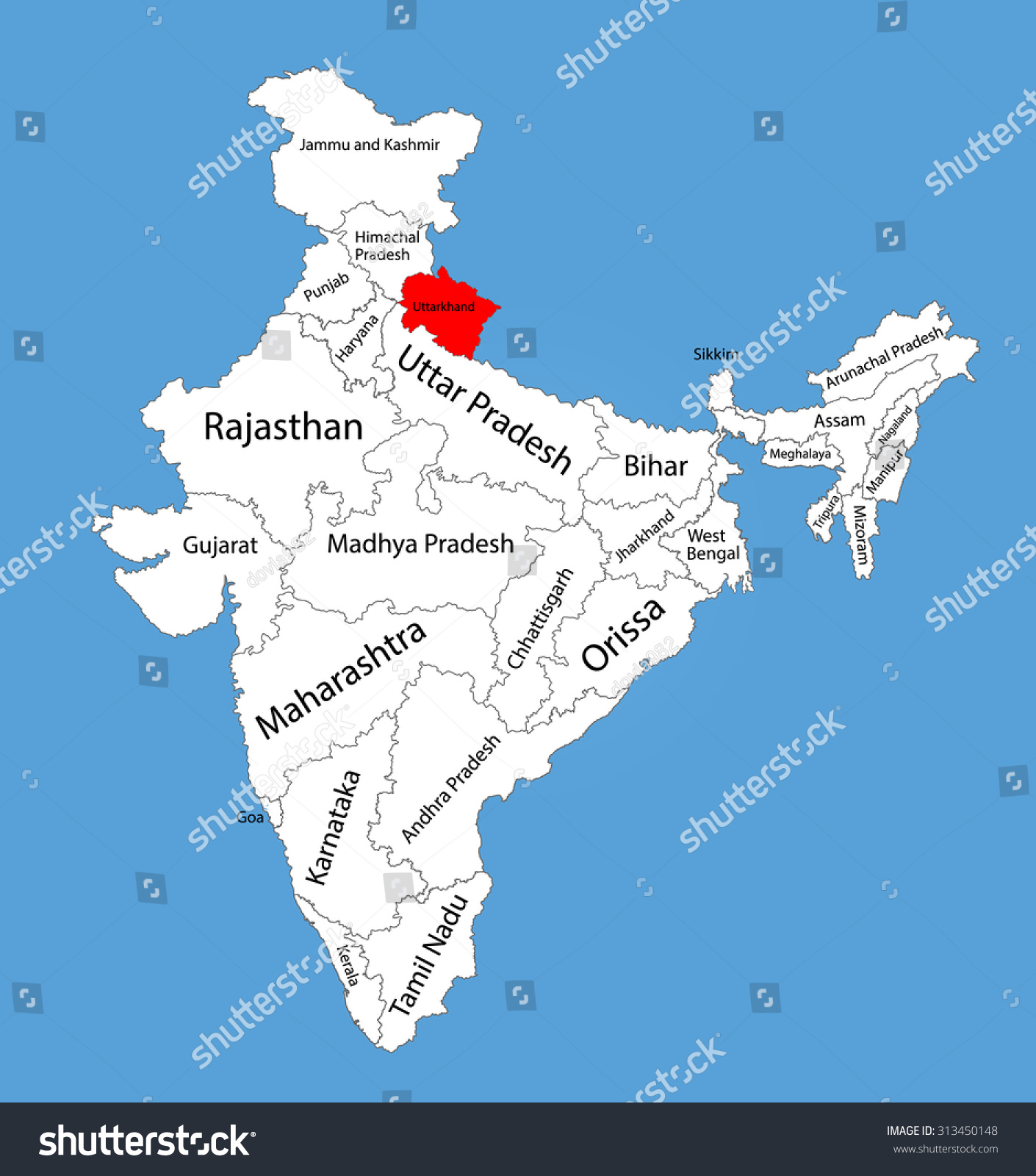 Stock Vector Uttarakhand State India Vector Map Silhouette Illustration Isolated On India Map Editable Blank 313450148 