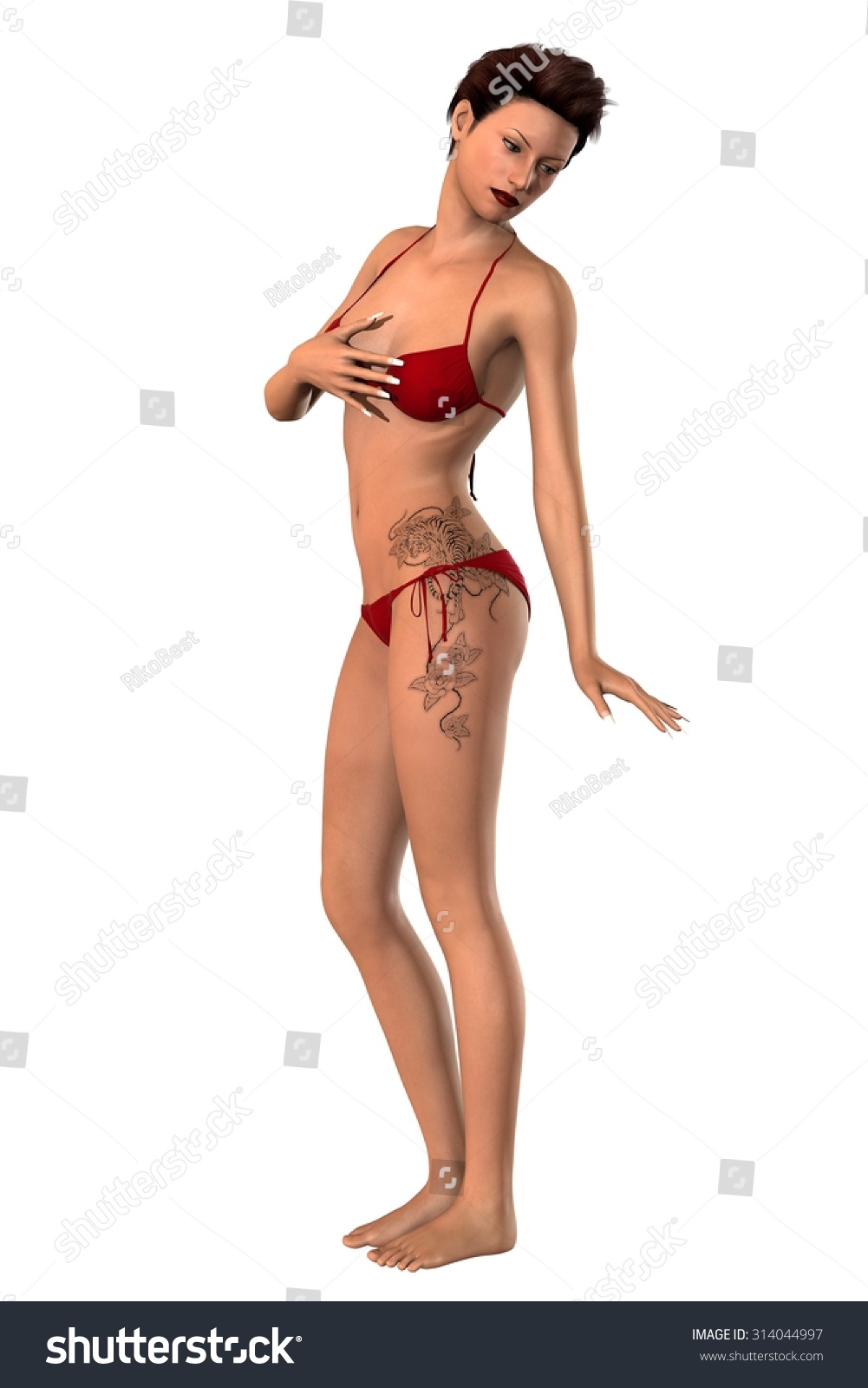 Sexy Woman Posing Red Bikini Isolated Stock Illustration Shutterstock