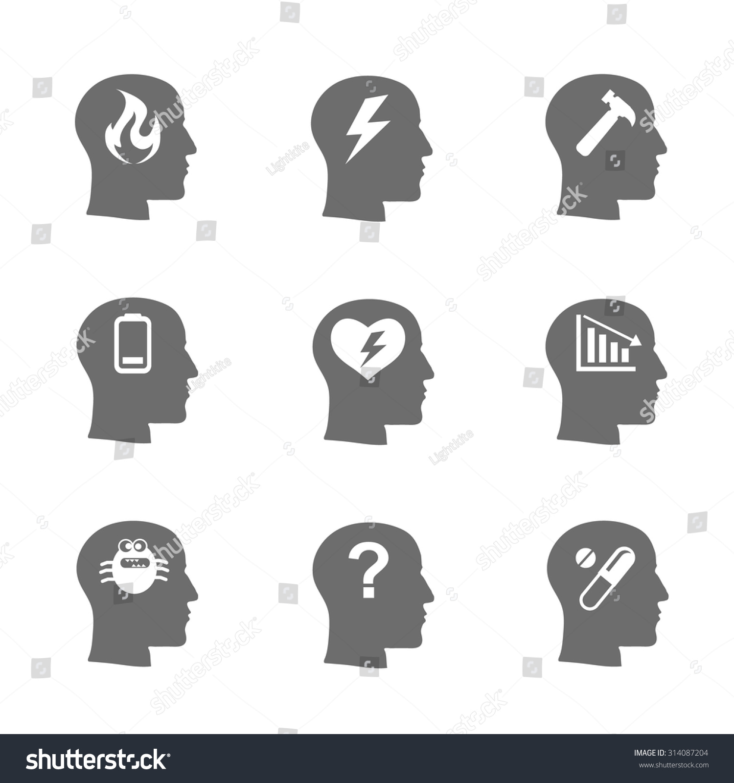 Mental Health Icons Set Stress Concept Stock Vector (Royalty Free ...