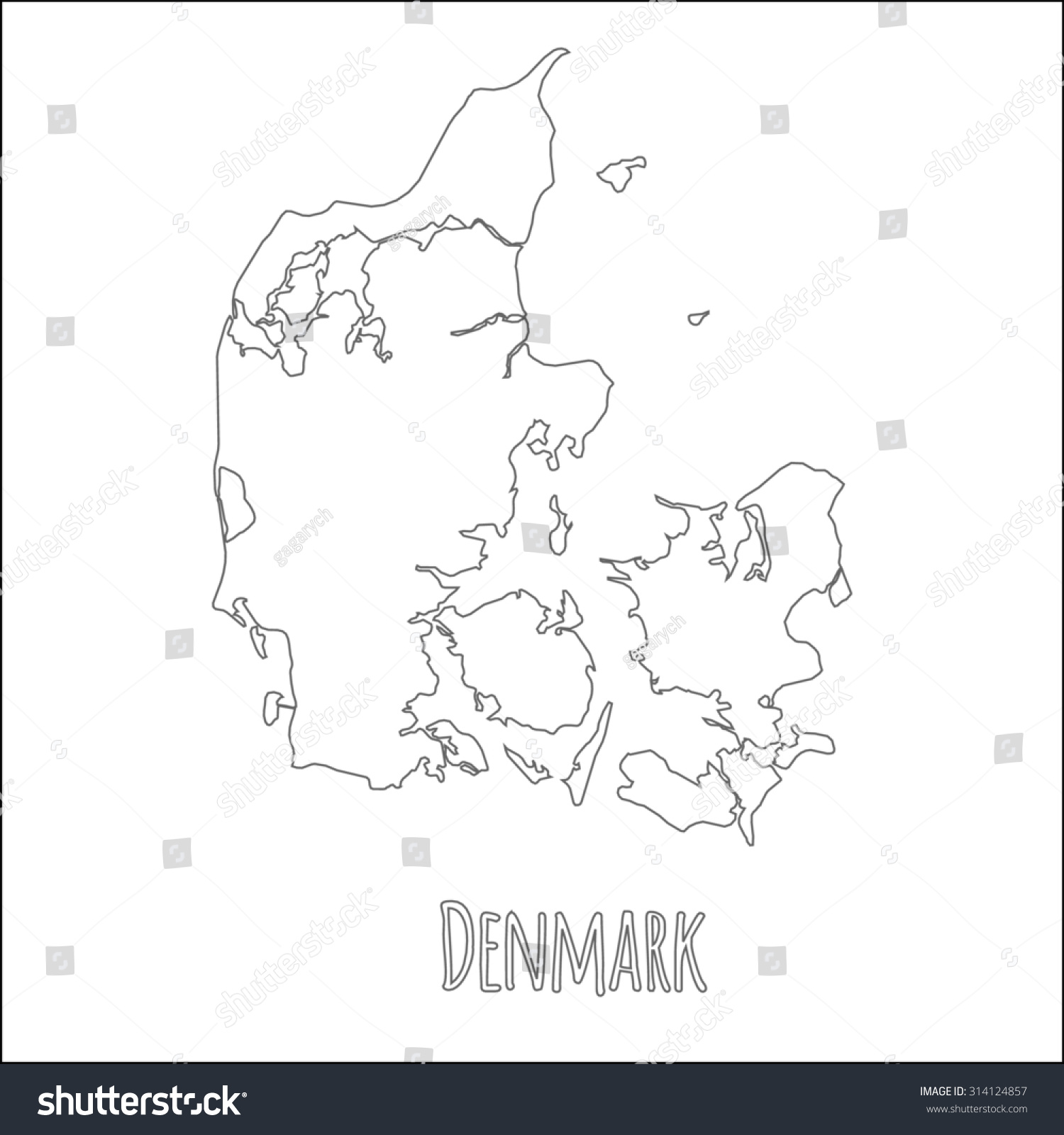 Outline Vector Map Denmark Simple Denmark 314124857   Stock Vector Outline Vector Map Of Denmark Simple Denmark Border Map Vector Silhouette On White Background 314124857 