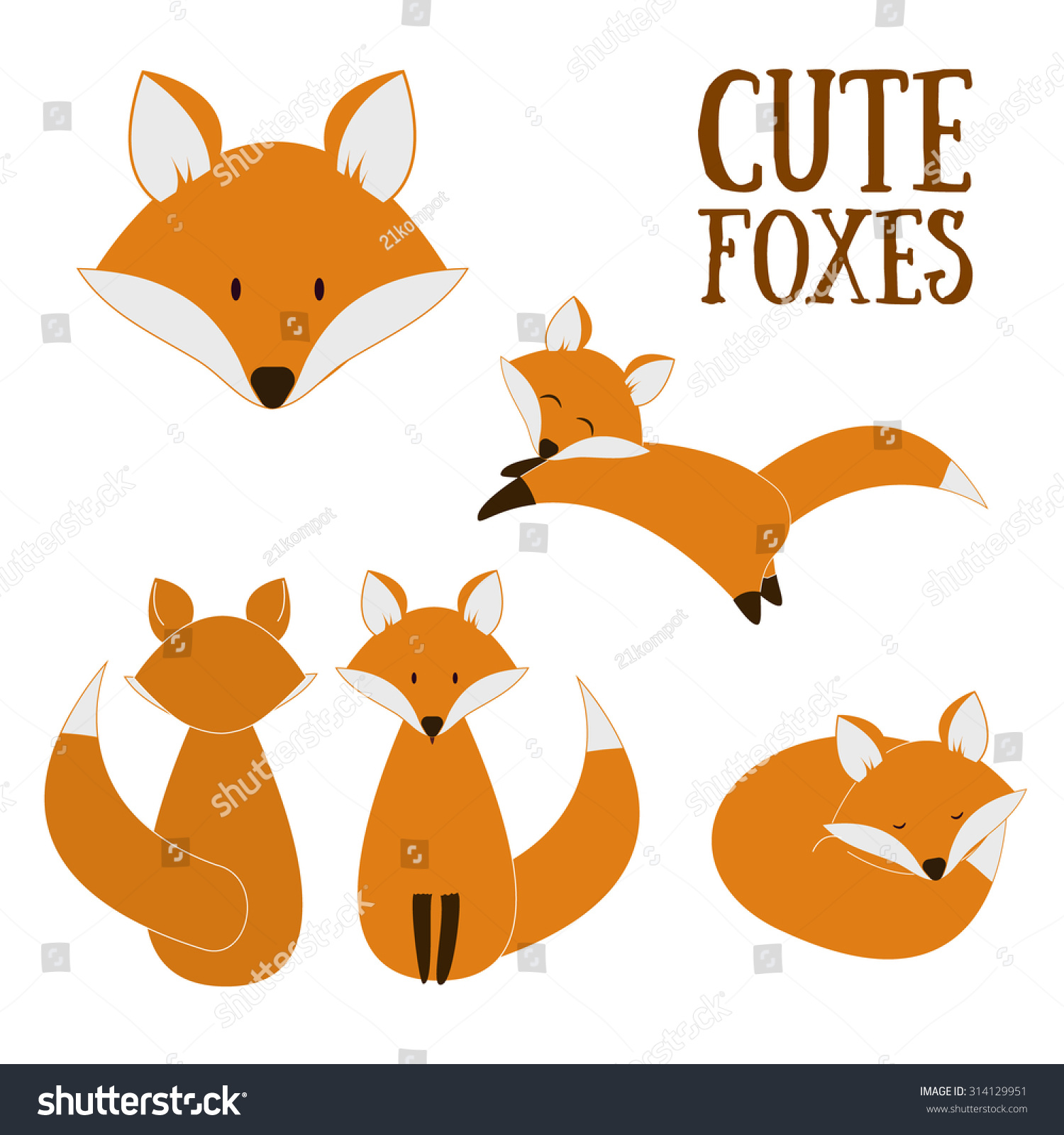 Set Cute Foxes Vector Cartoon Fox Stock Vector (Royalty Free) 314129951 ...