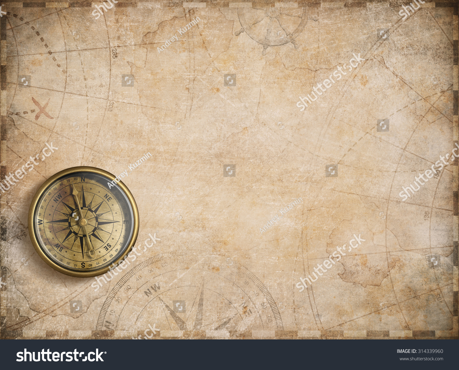 Aged Compass Nautical Treasure Map Illustration Stock Illustration ...