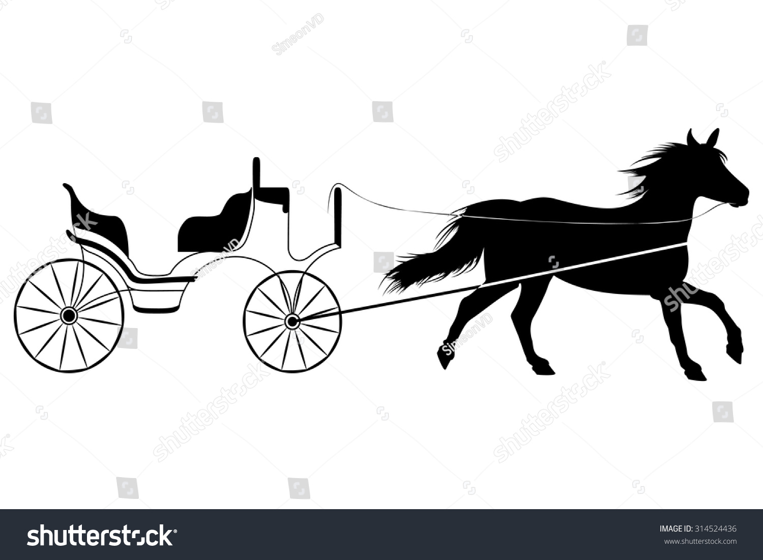 Horse Retro Carriage Wedding Drawn Isolated Stock Vector (Royalty Free ...