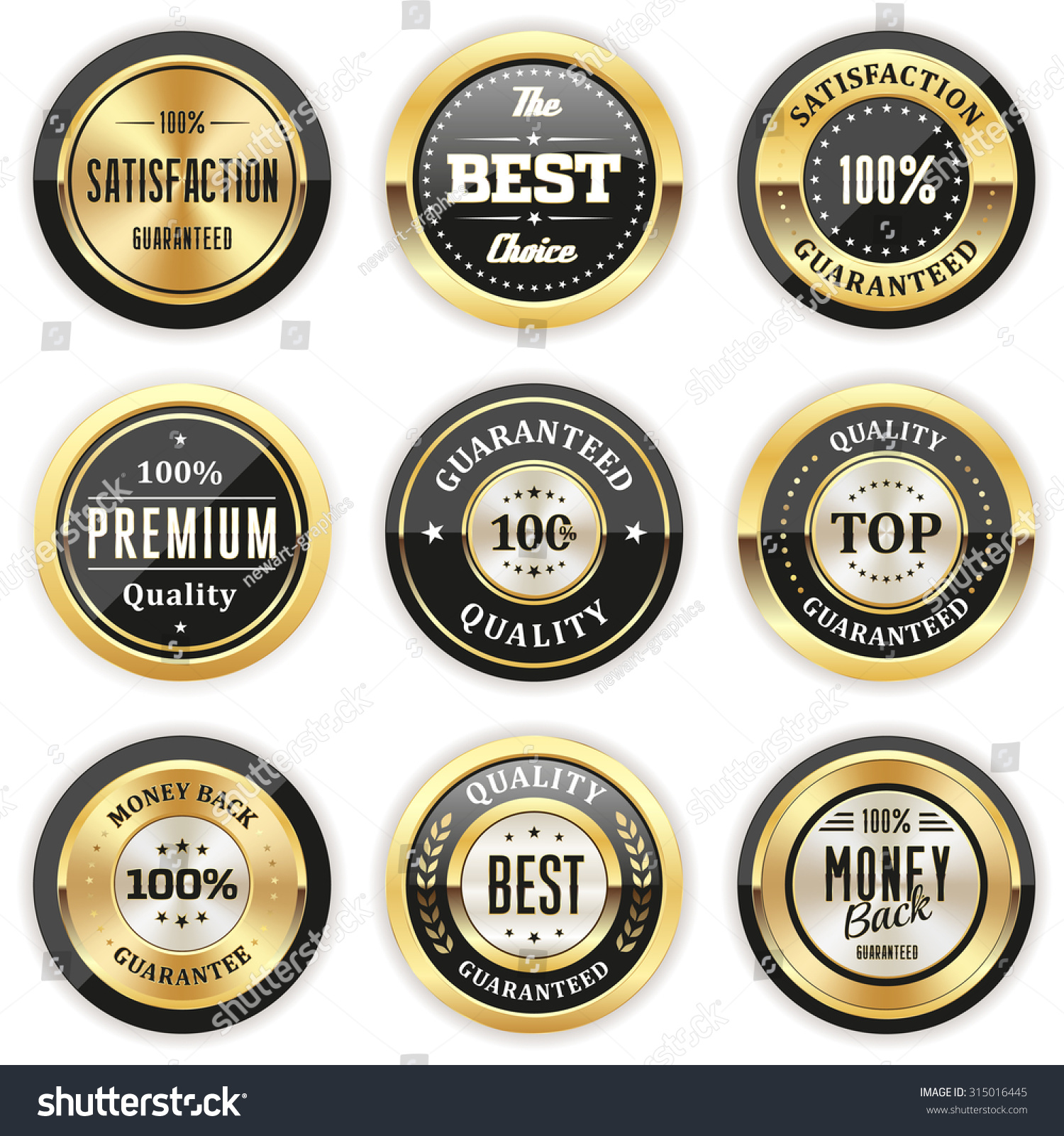 Collection Round Black Badges Gold Border Stock Vector (Royalty Free ...