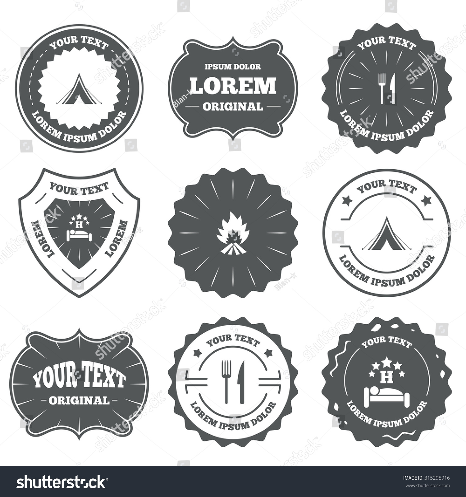 Vintage Emblems Labels Food Sleep Camping Stock Vector ...