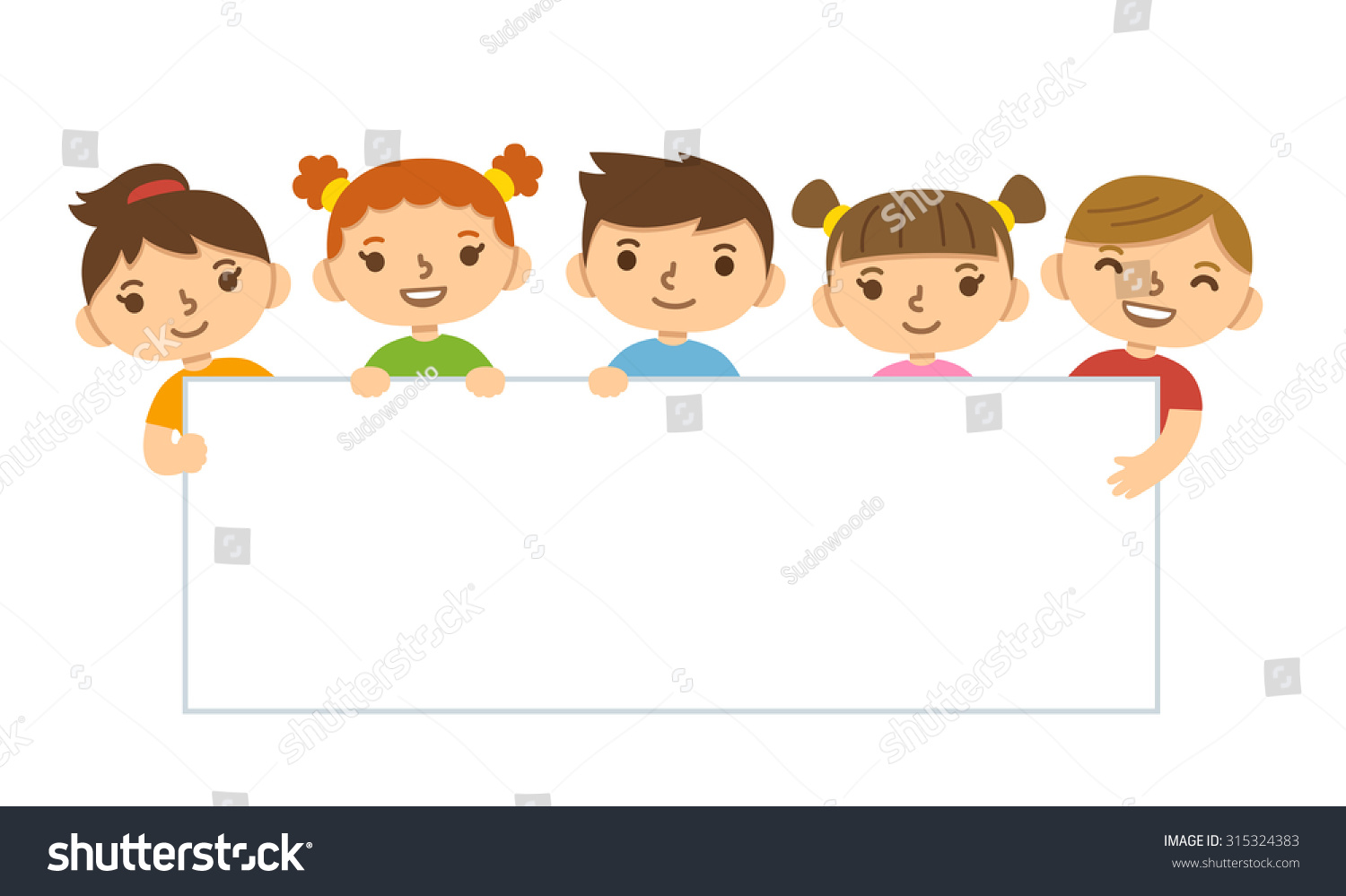 Cute Cartoon Children Holding Blank Banner Stock Illustration 315324383