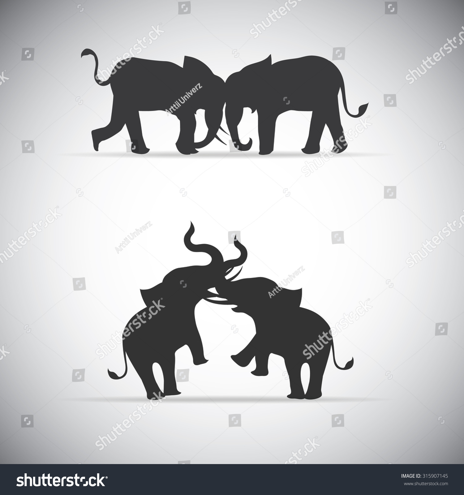 Silhouette Elephant Battle Stock Vector (Royalty Free) 315907145 ...