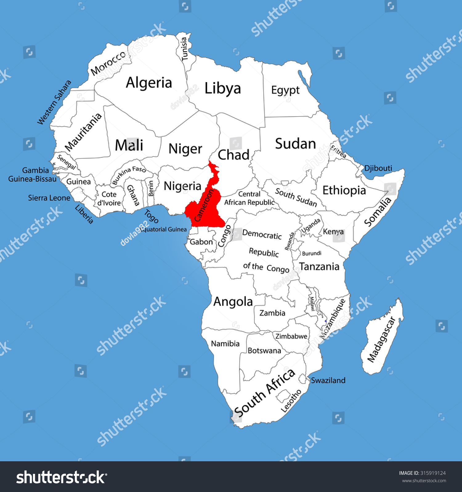 Cameroon Vector Map Silhouette Isolated On Vector De Stock Libre De   Stock Vector Cameroon Vector Map Silhouette Isolated On Africa Map Editable Vector Map Of Africa 315919124 