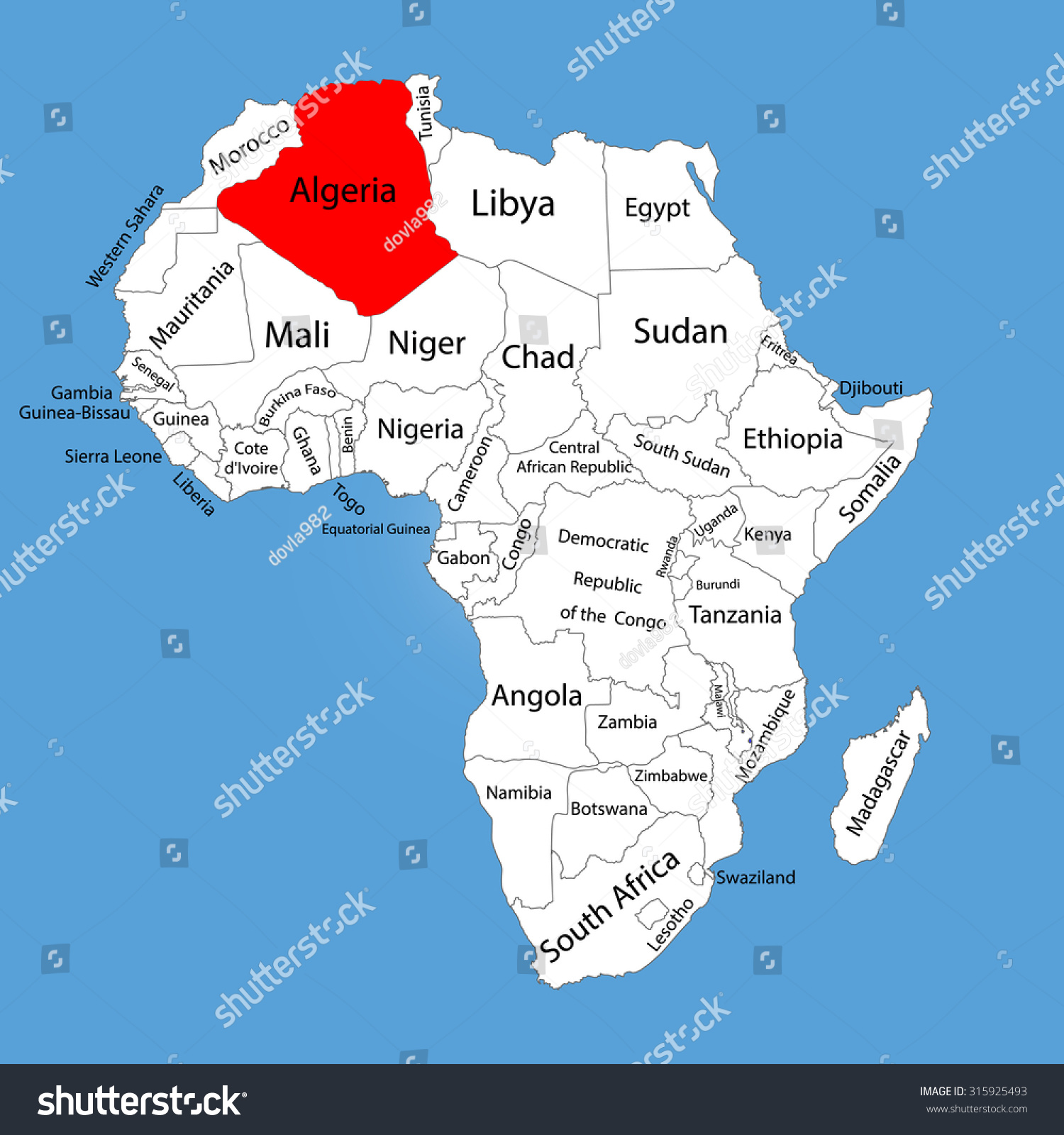 Algeria On Africa Map Algeria Vector Map Silhouette Isolated On Stock Vector (Royalty Free)  315925493 | Shutterstock