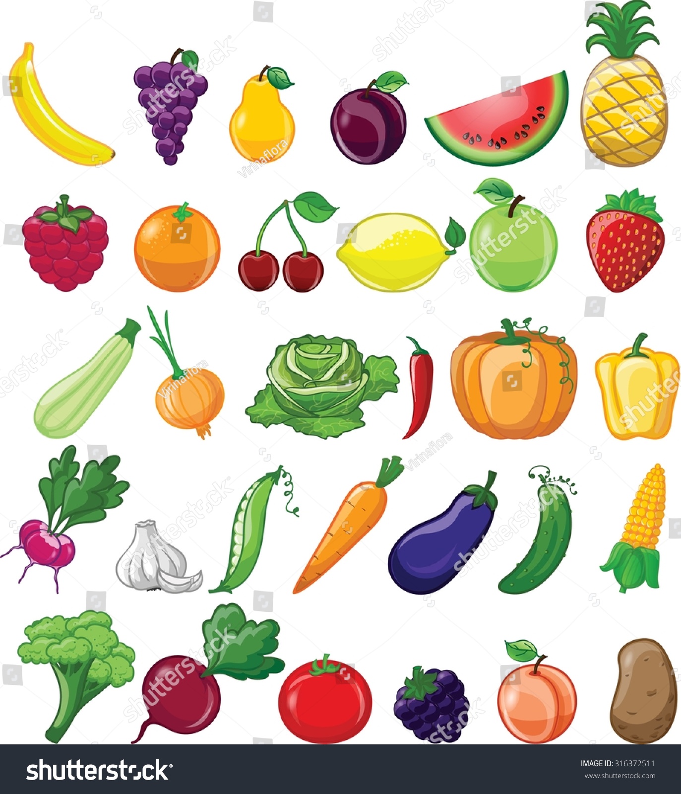 Cartoon Vegetables Fruits Stock Vector (Royalty Free) 316372511 ...