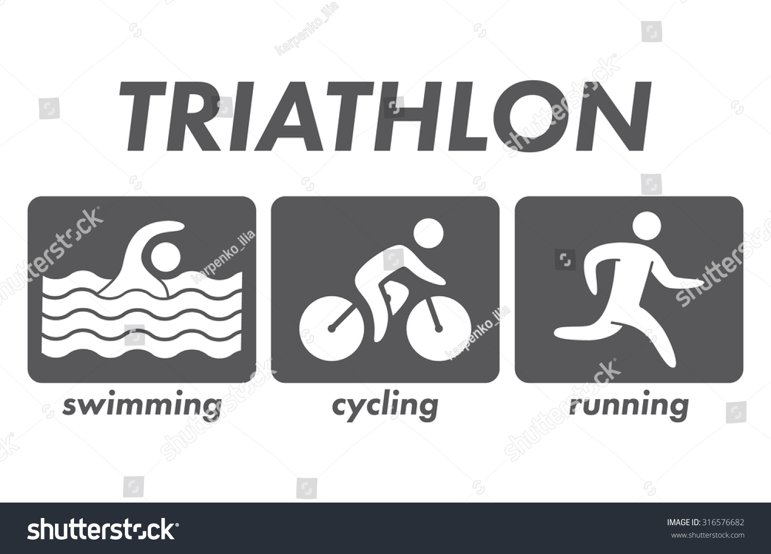 Silhouettes Figures Triathlon Athletes Swimming Cycling Stock Vector ...