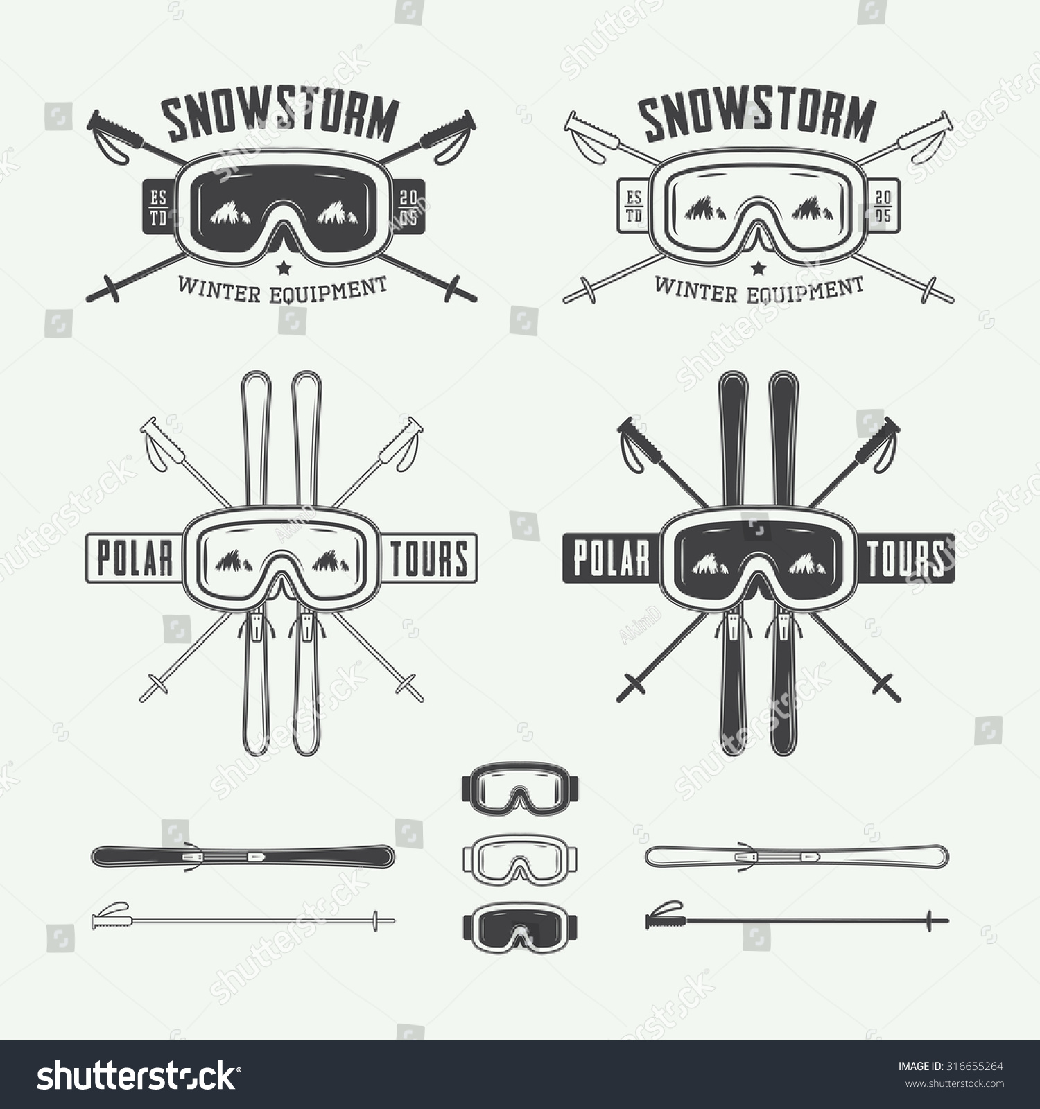 Vintage Ski Arctic Expeditions Logos Badges Stock Vector (Royalty Free ...