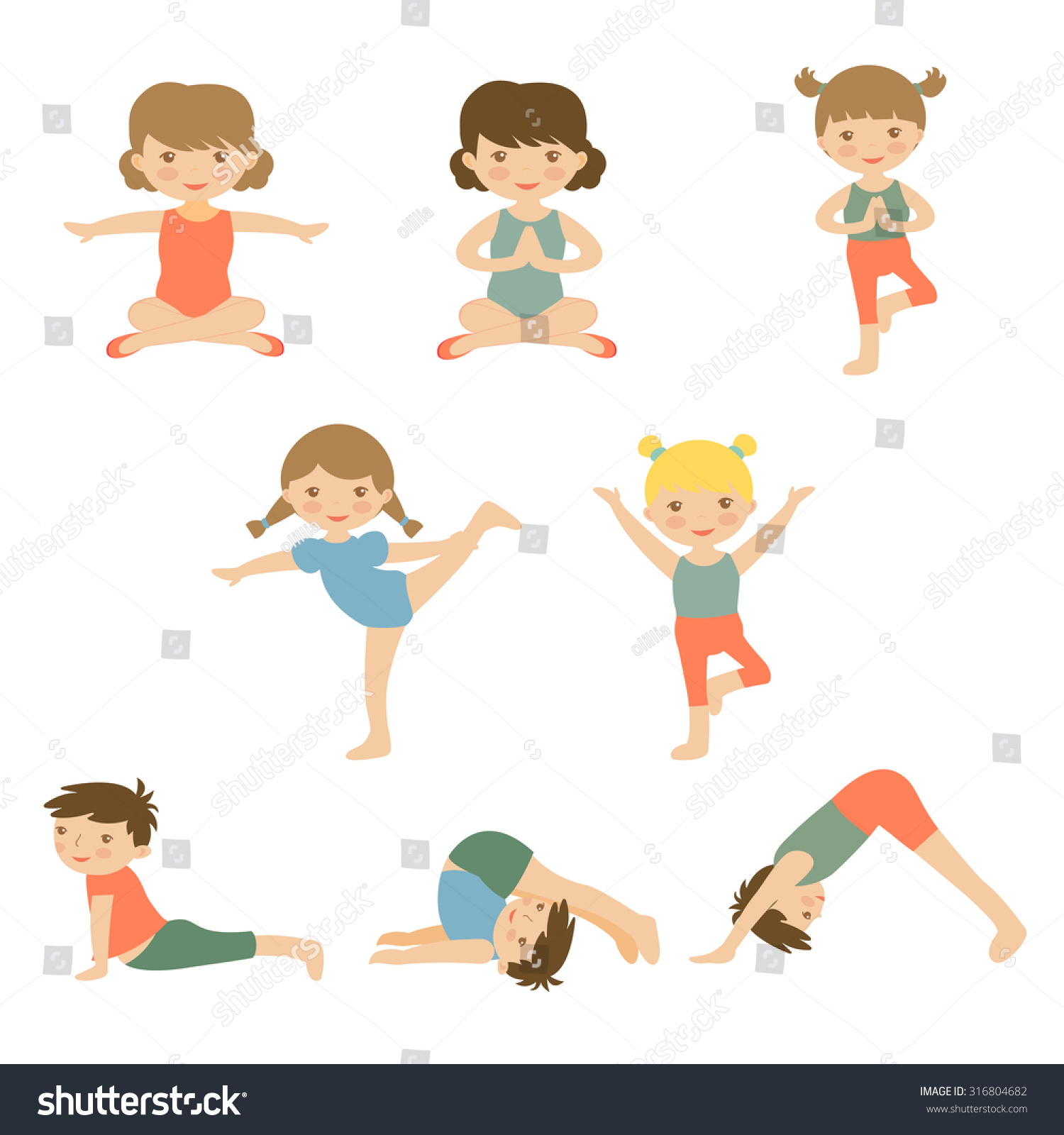 Cute Yoga Kids Characters Collection Illustration Stock Vector (Royalty ...