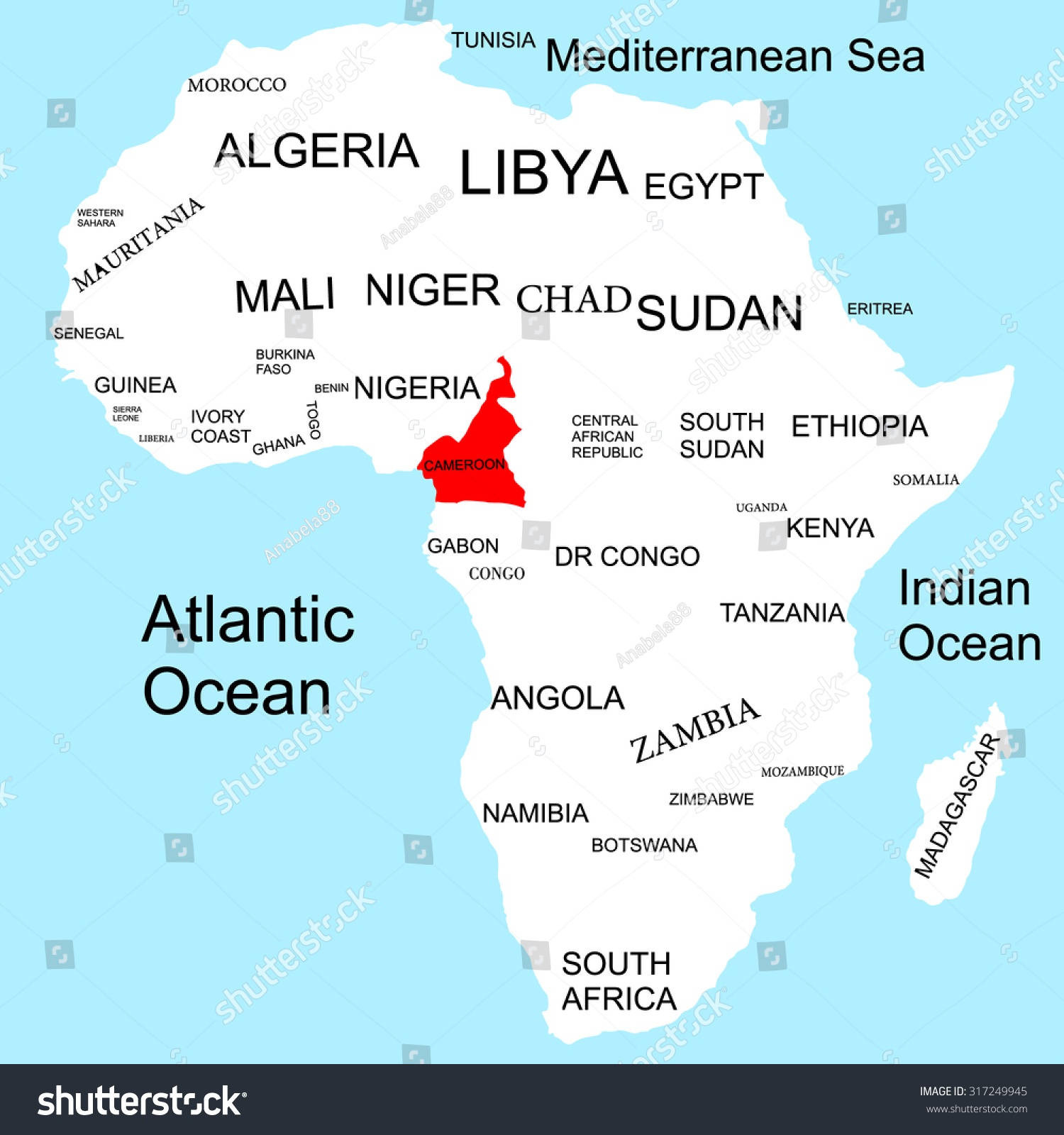 Cameroon On World Map Map Africa Cameroon Stock Vector (Royalty Free) 317249945 | Shutterstock