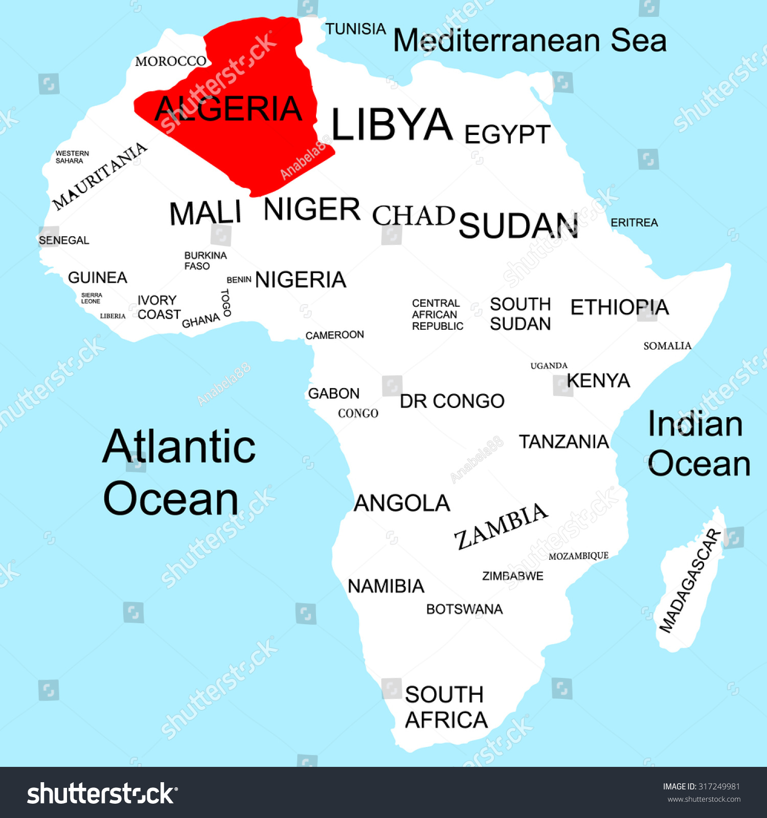 Algeria On Africa Map Map Africa Algeria Stock Vector (Royalty Free) 317249981 | Shutterstock