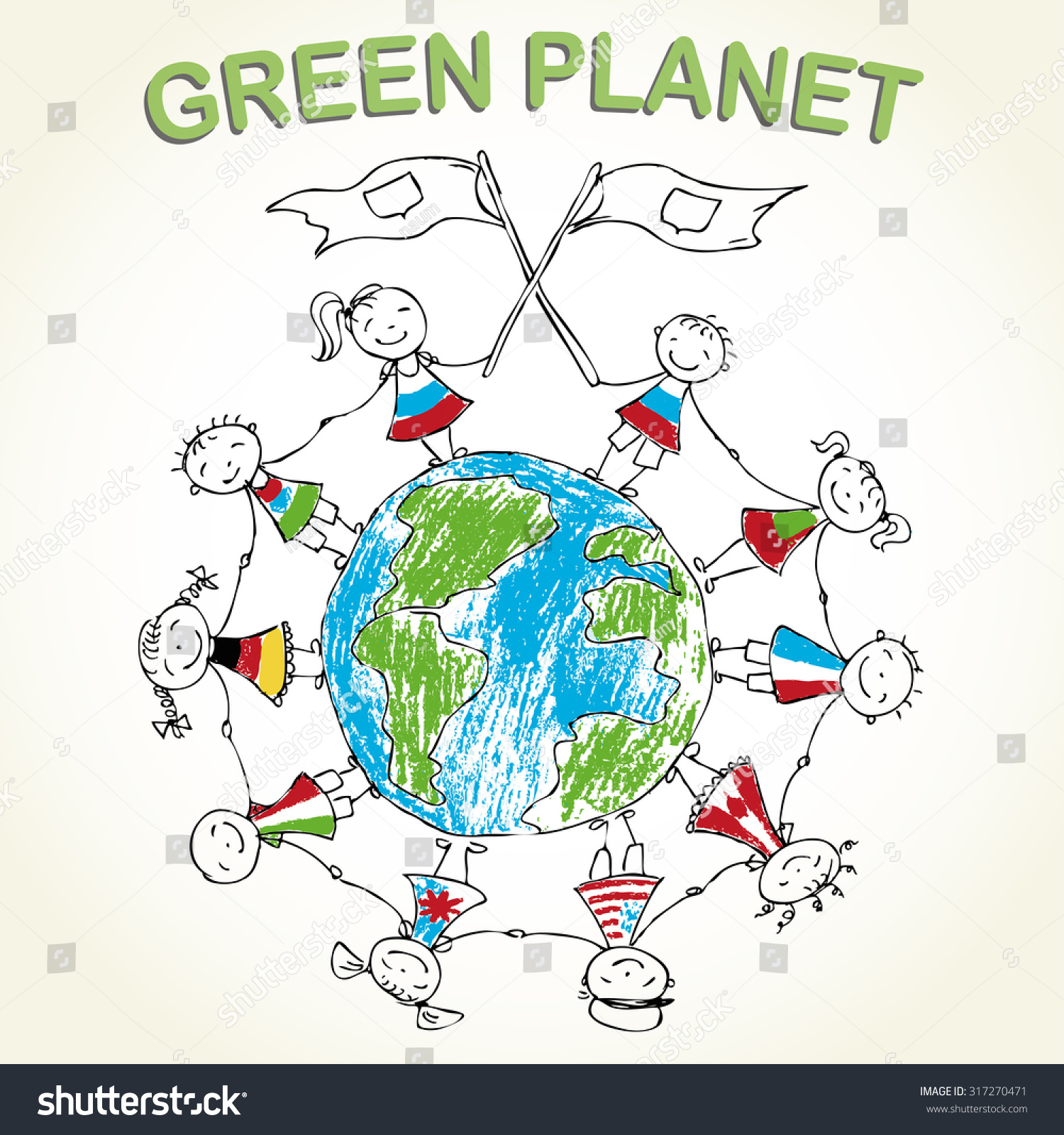 Multicultural Children On Green Planet Earth Stock Vector Royalty Free   Stock Vector Multicultural Children On Green Planet Earth Vector Illustration 317270471 