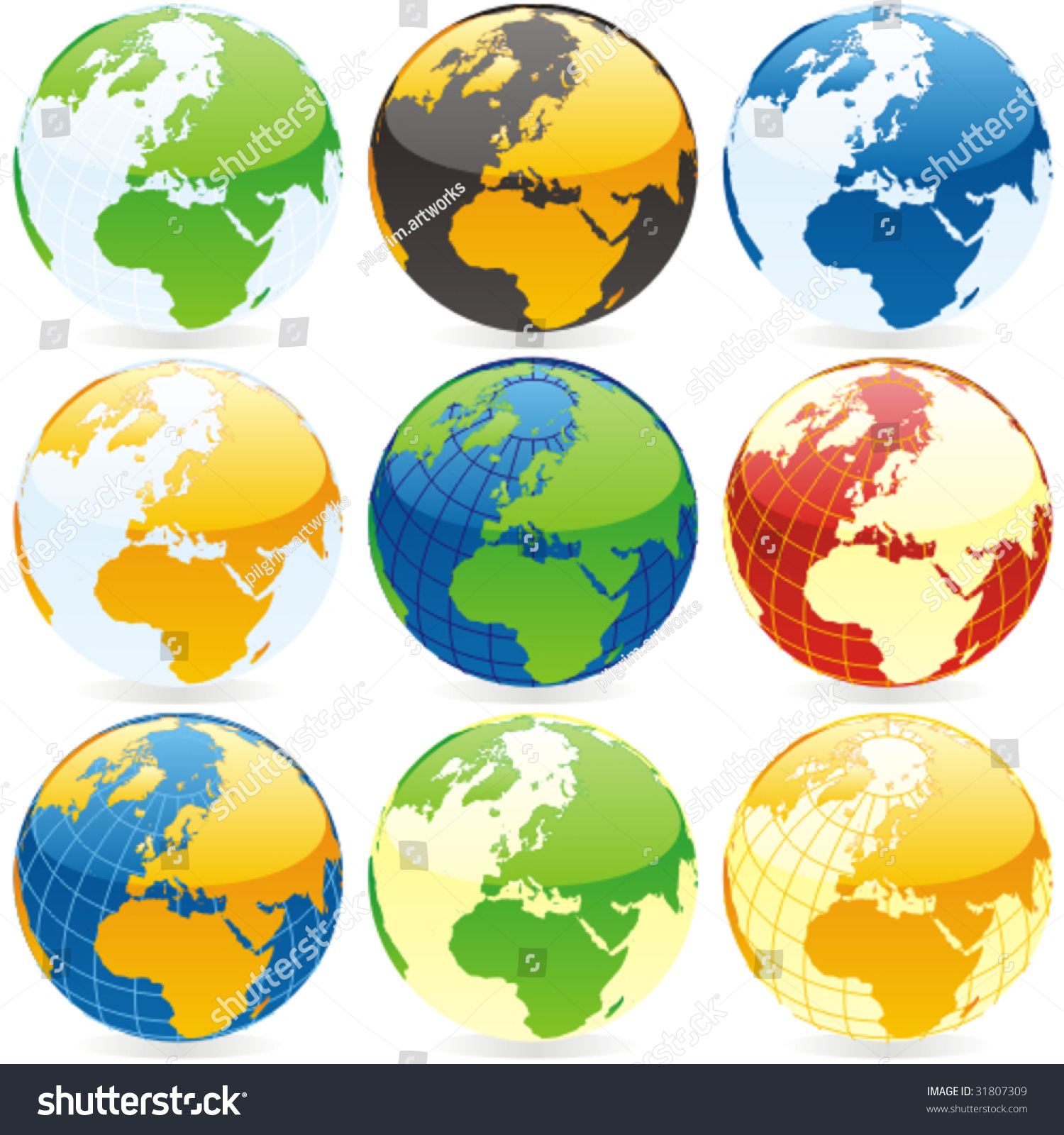 Vector Editable Colored Globes Stock Vector Royalty Free Shutterstock