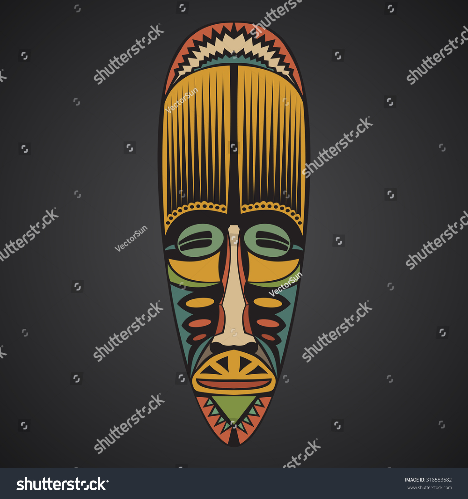 African Mask On Black Background Stock Vector (Royalty Free) 318553682