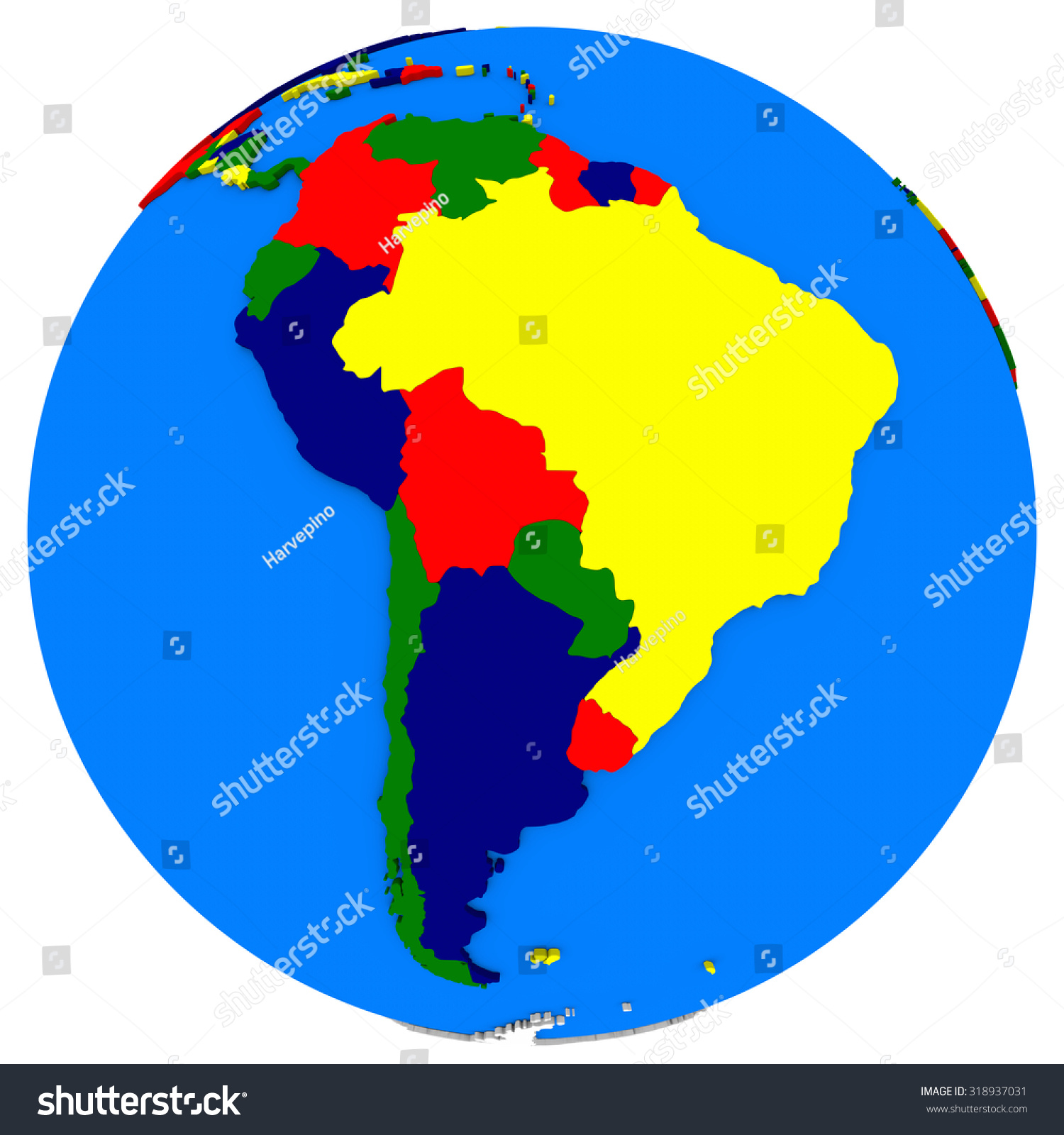 Political Map South America On Globe Stock Illustration 318937031 Shutterstock 8583