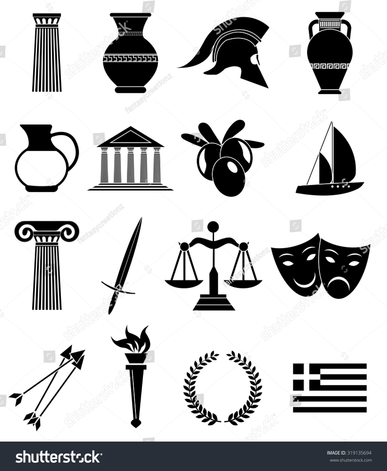 Vektor Stok Ancient Rome Icons Set Tanpa Royalti 319135694 Shutterstock