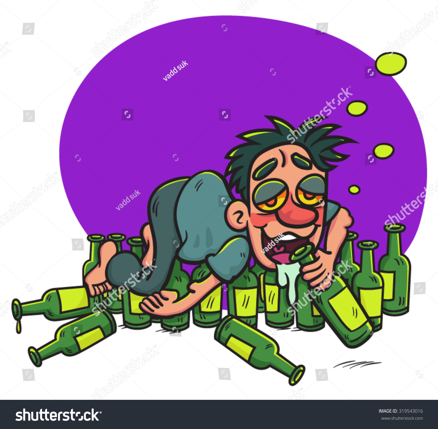 Cartoon Drunk Guy Lying On Alcohol Stock Vector (Royalty Free ...