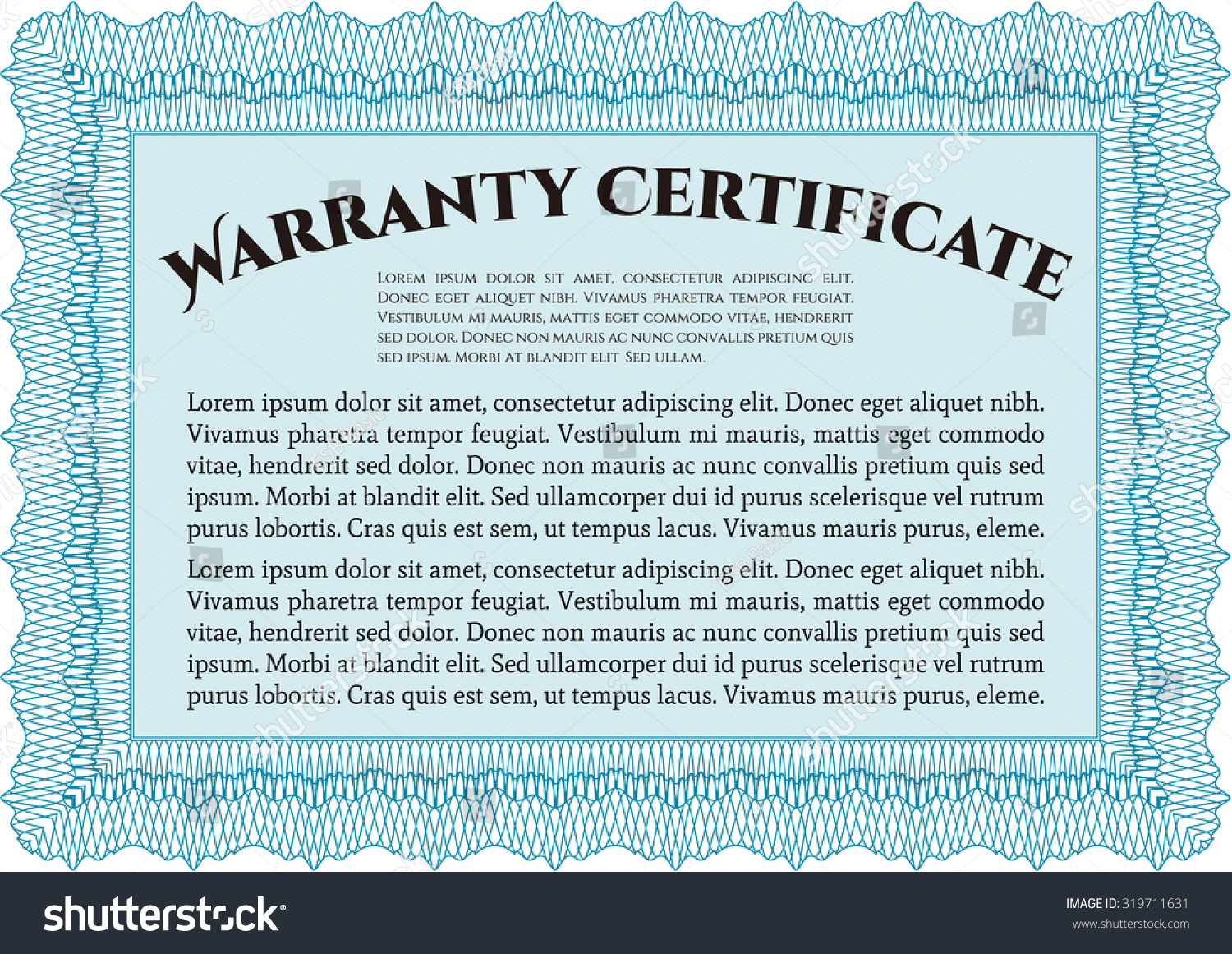 Warranty Certificate Template Complex Border Design Stock Vector ...