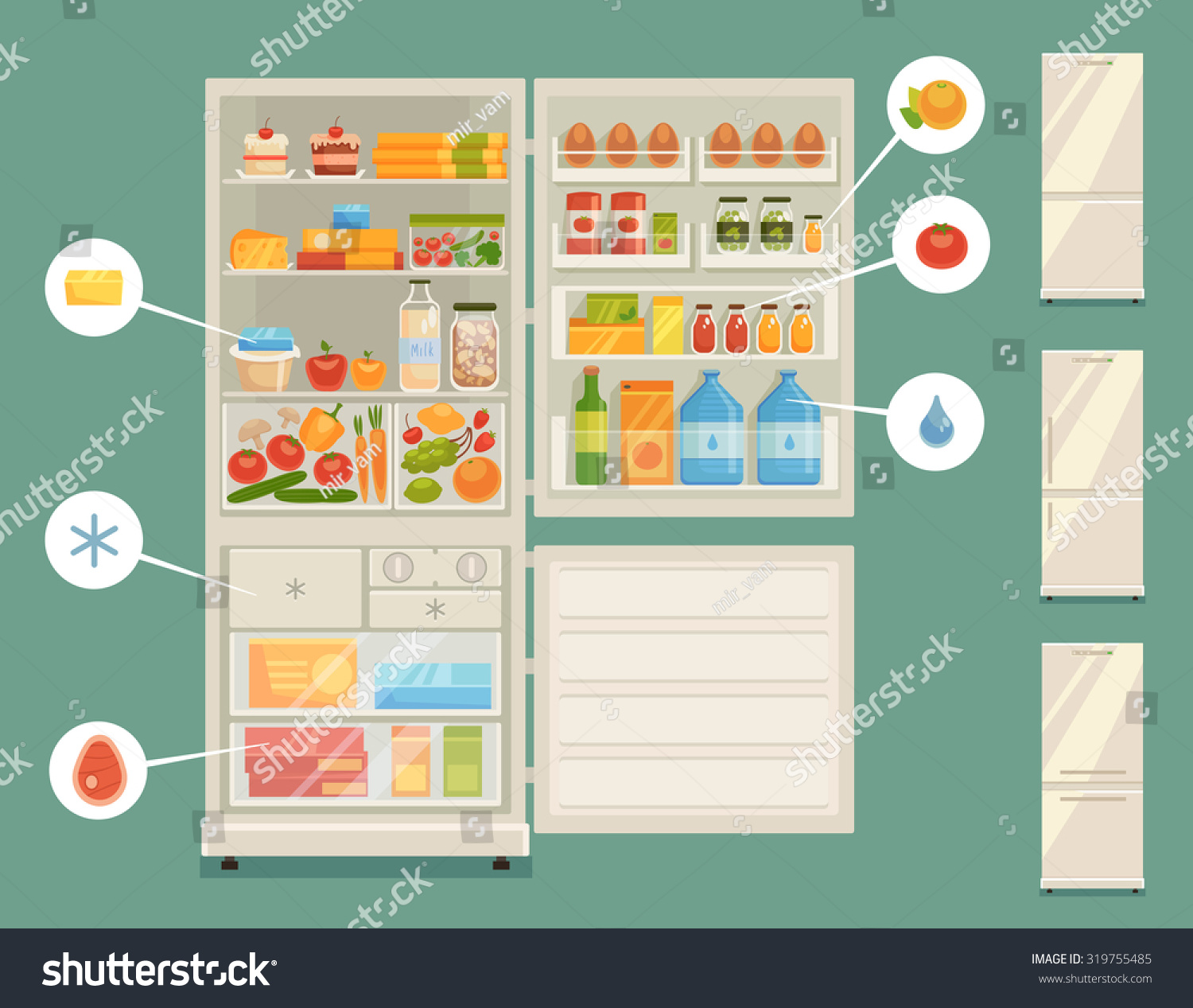 Холодильник с продуктами на английском
