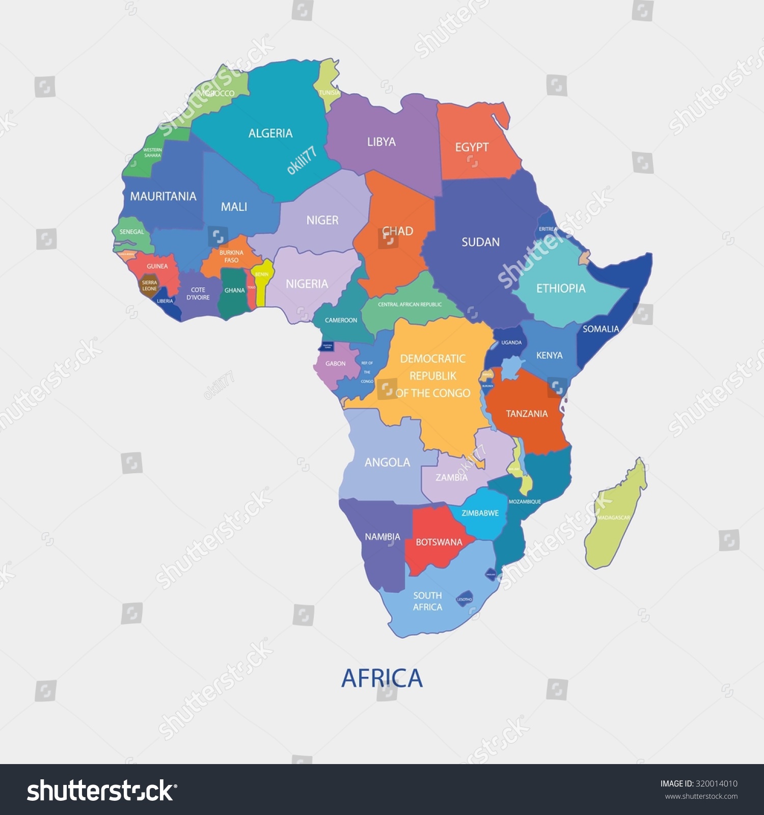 Africa Map Name Countries Illustration Vector Vector De Stock Libre De Regalías 320014010 9417