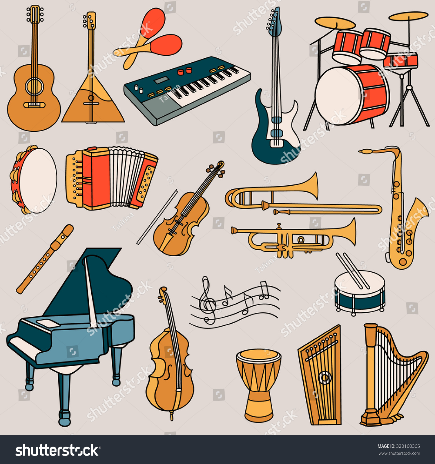 Big Collection Musical Instruments Hand Drawn Stock Vector (Royalty ...