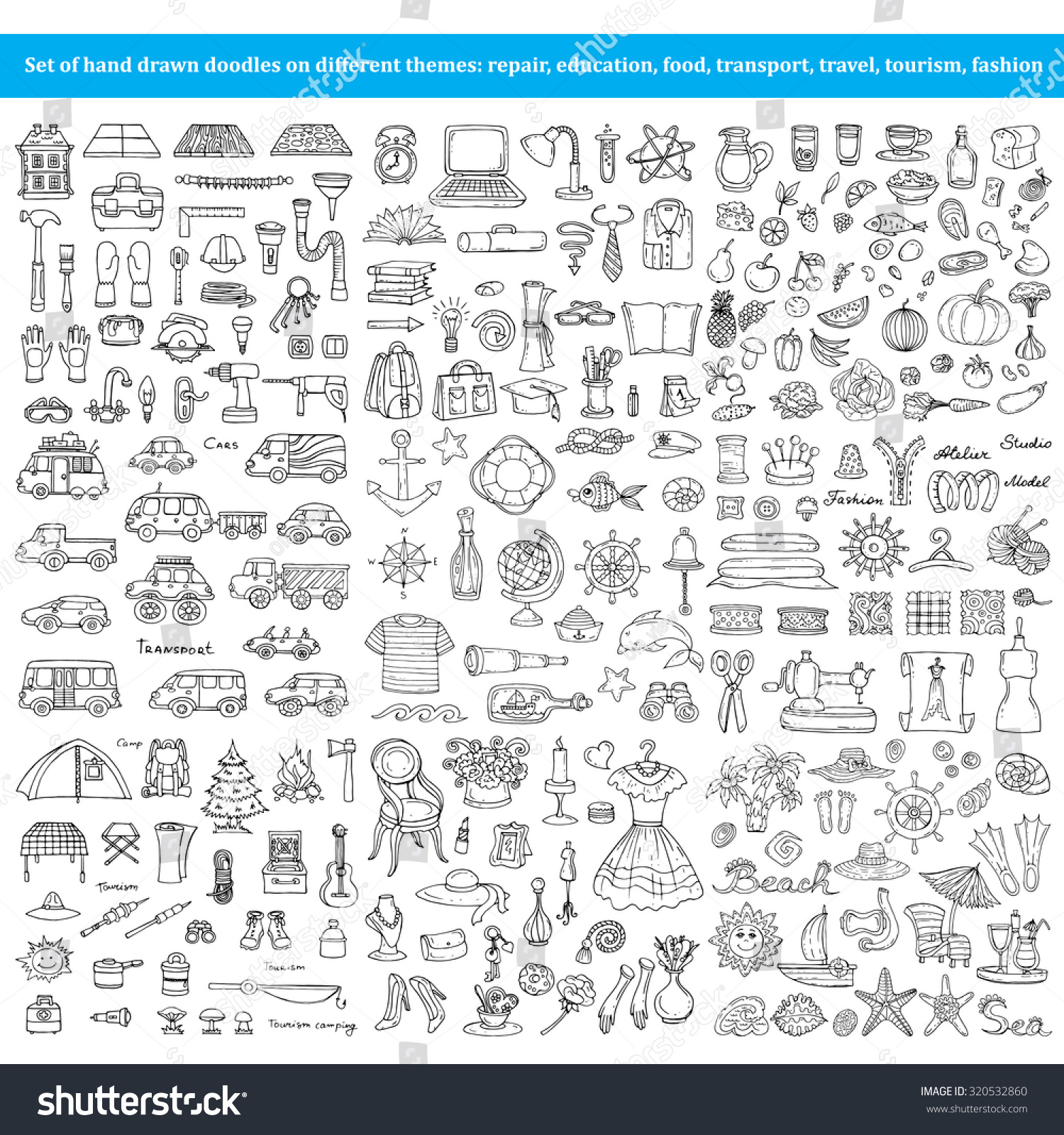 Vector Set Hand Drawn Doodles On Stock Vector (Royalty Free) 320532860 ...