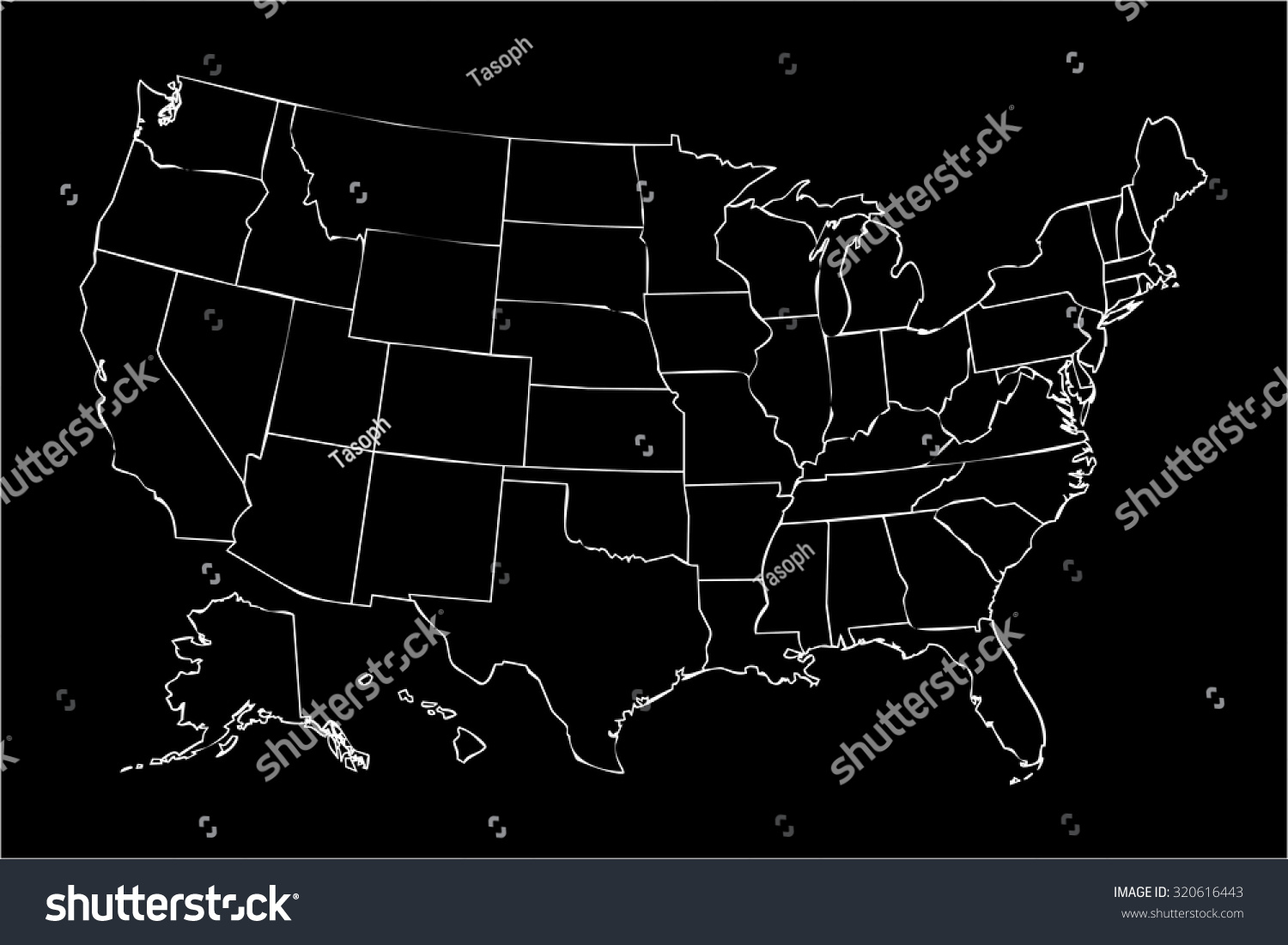 Map United States America White Outline Stock Illustration 320616443 ...