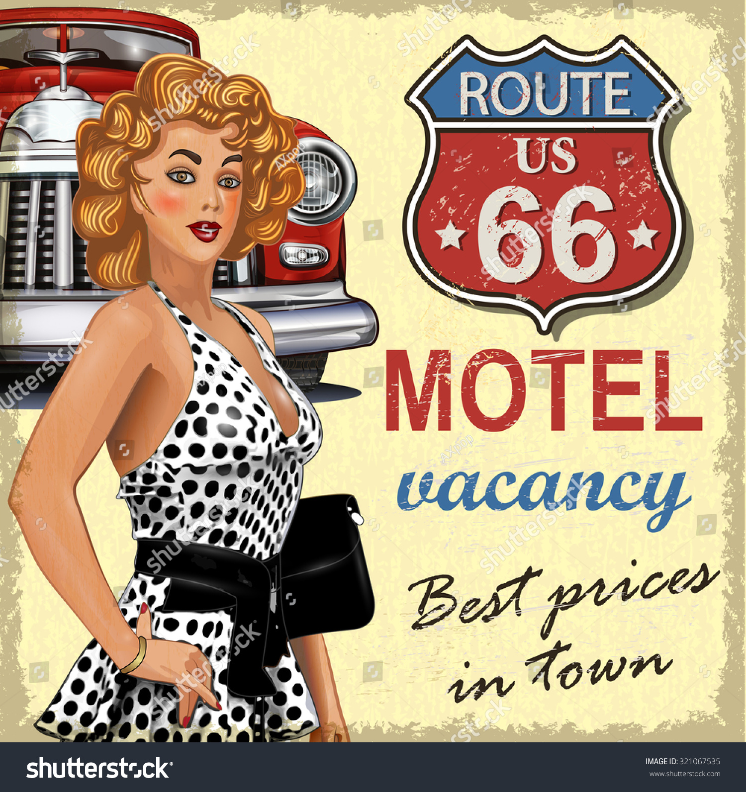 Route 66 Postcard Unposted Vintage Illustrations 50’s Couple Signs Motels Color 