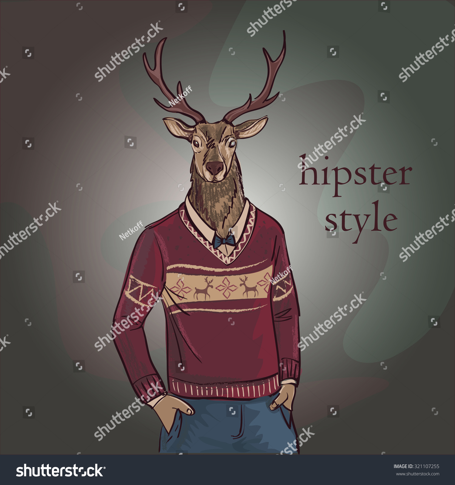 Hand Drawn Vector Illustration Deer Hipster Stock Vector (royalty Free 