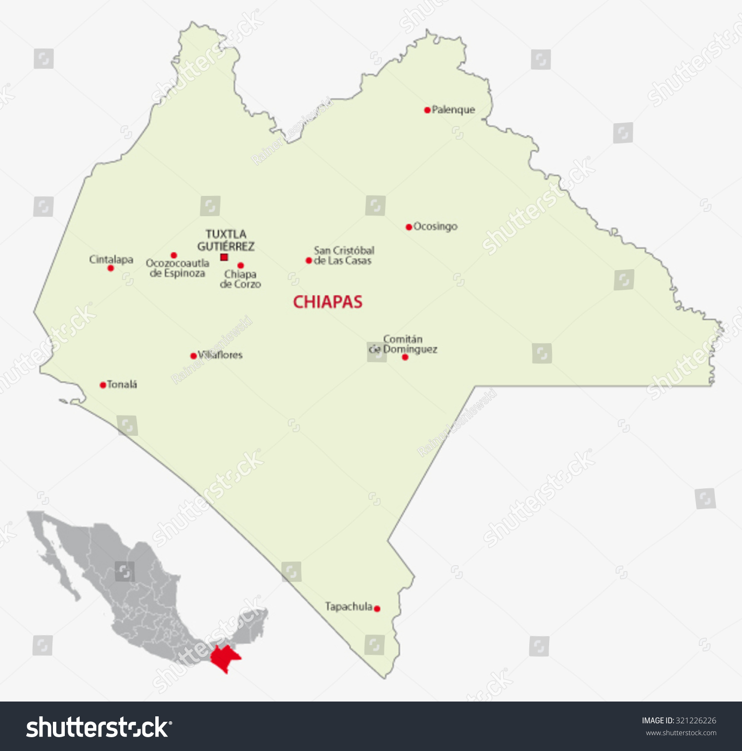 Chiapas Map Stock Vector (Royalty Free) 321226226 | Shutterstock