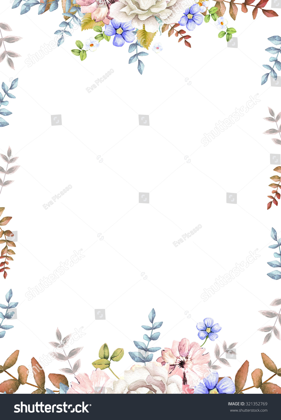 Watercolor Floral Frame On White Background Stock Illustration ...