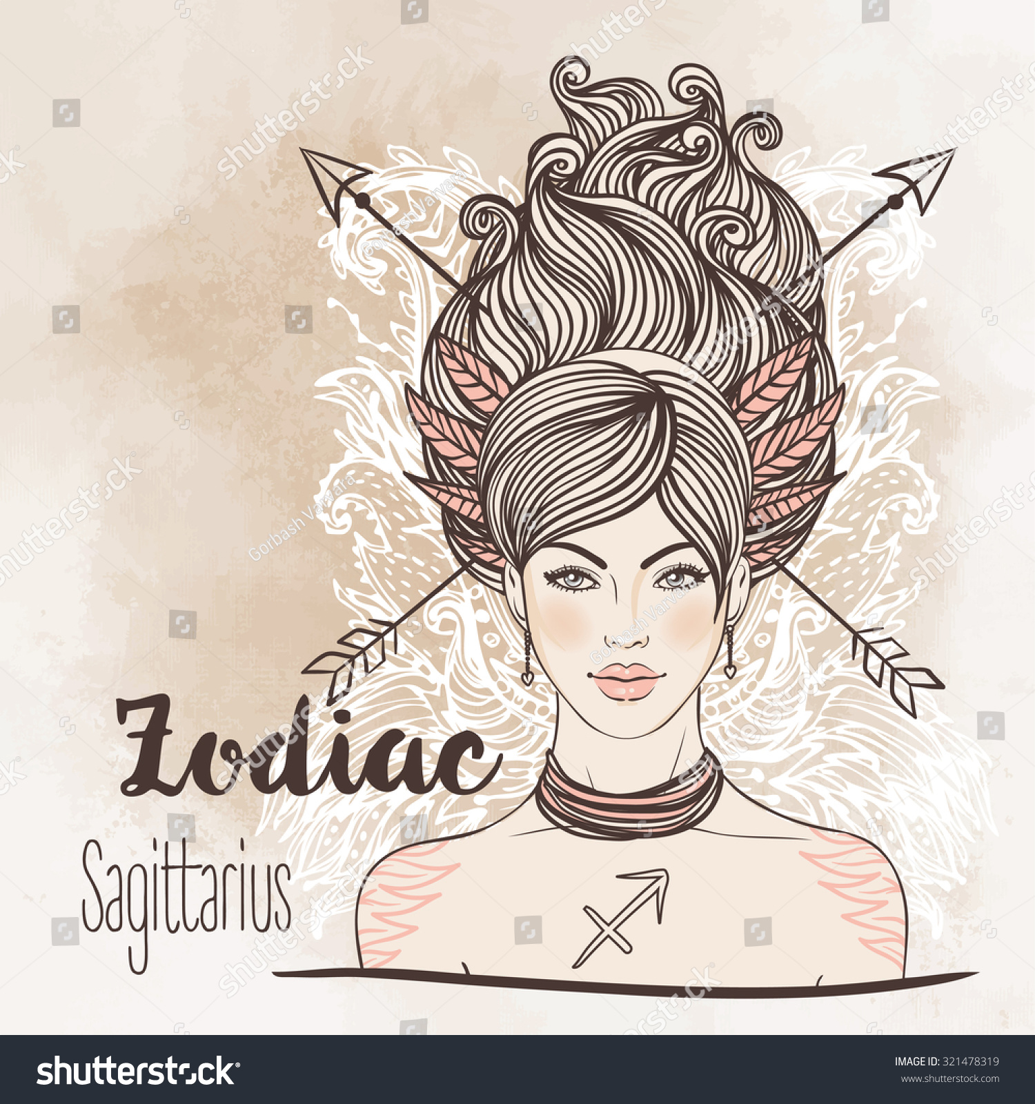 Zodiac Sagittarius Zodiac Sign Beautiful Girl Stock Vector (Royalty ...