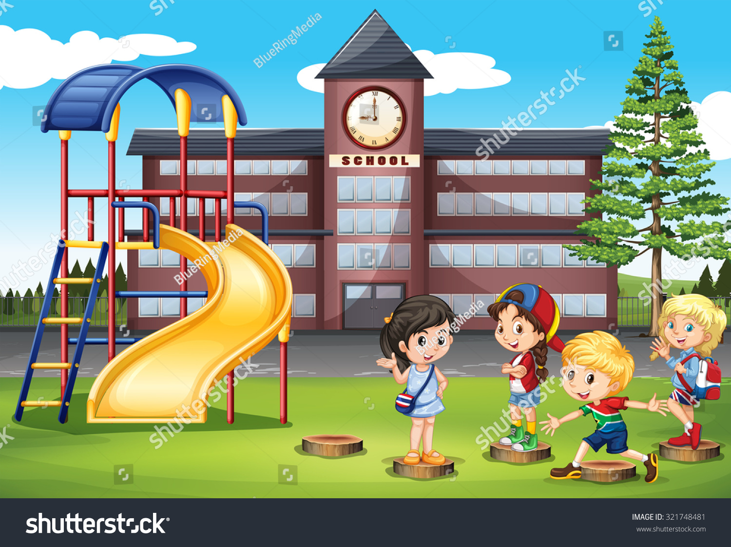 Children Playing School Playground Illustration Stock Vector (Royalty ...