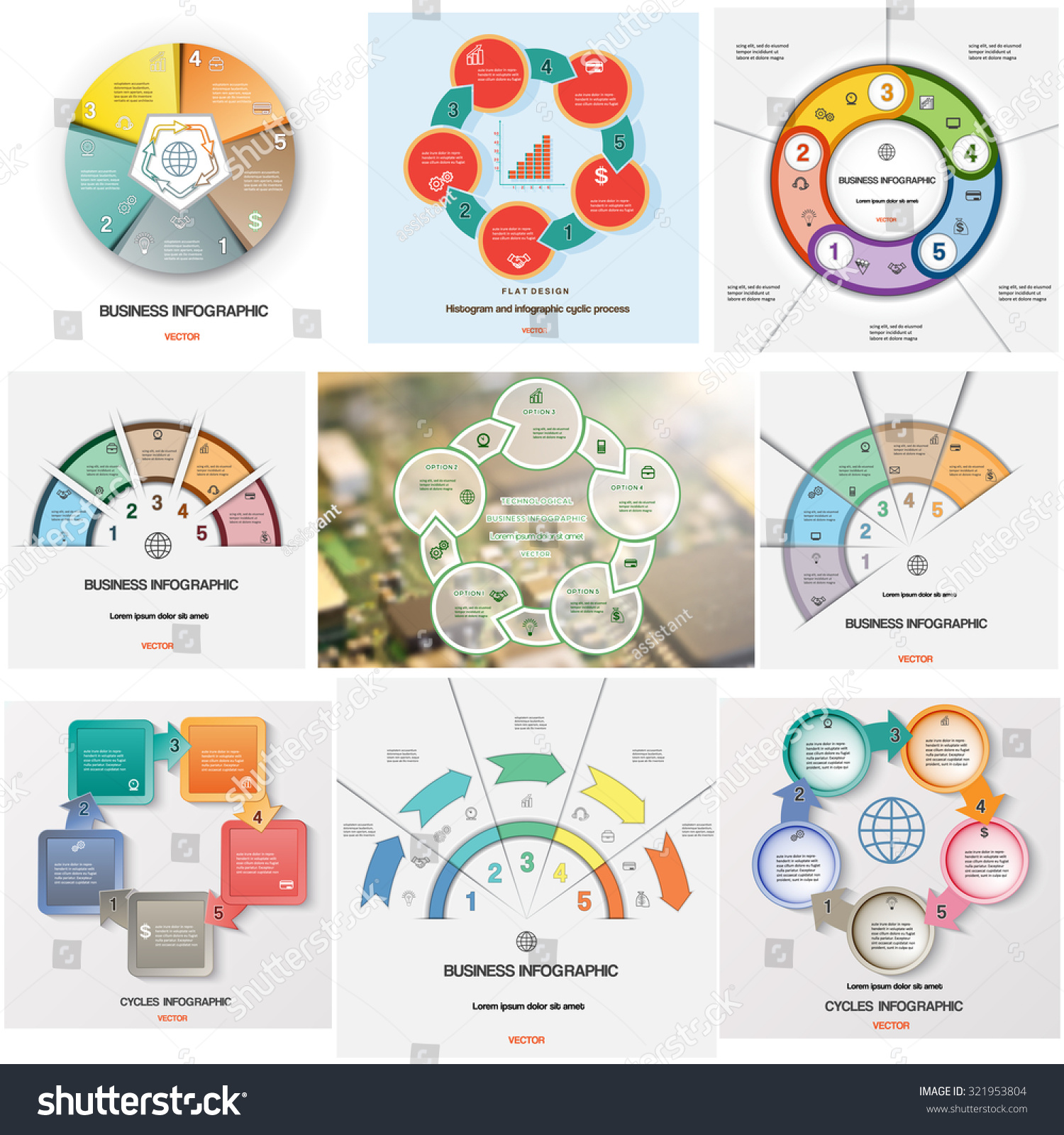 Set 9 Templates Infographic Business Cyclic Stock Vector (Royalty Free ...