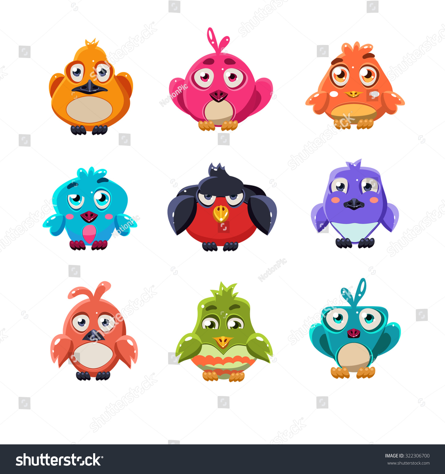 Cartoon Set Funny Colourful Cute Little Stock Vector (Royalty Free ...