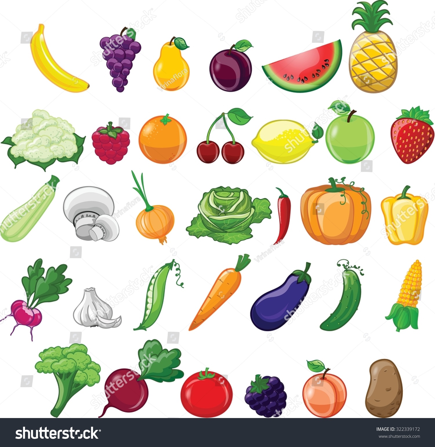 Cartoon Vegetables Fruits Stock Vector (Royalty Free) 322339172 ...