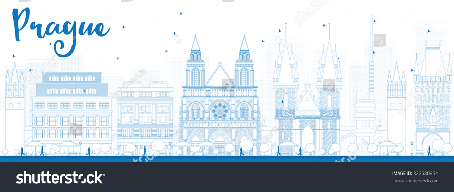 Outline Prague Skyline Blue Landmarks Vector Stock Vector (Royalty Free ...