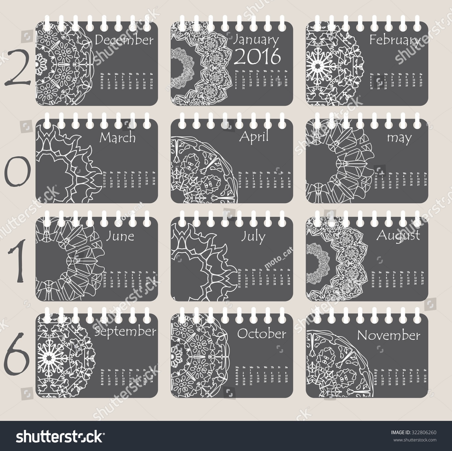 Calendar Patterns 2016 Stock Vector (Royalty Free) 322806260 Shutterstock