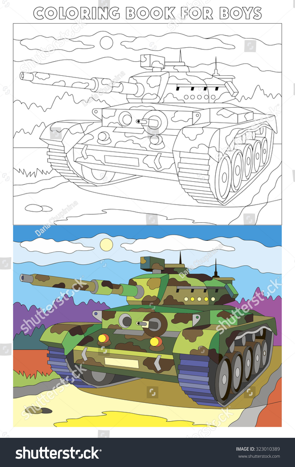 Coloring Book Tank Panzer Vector Illustration Stock Vector (Royalty ...