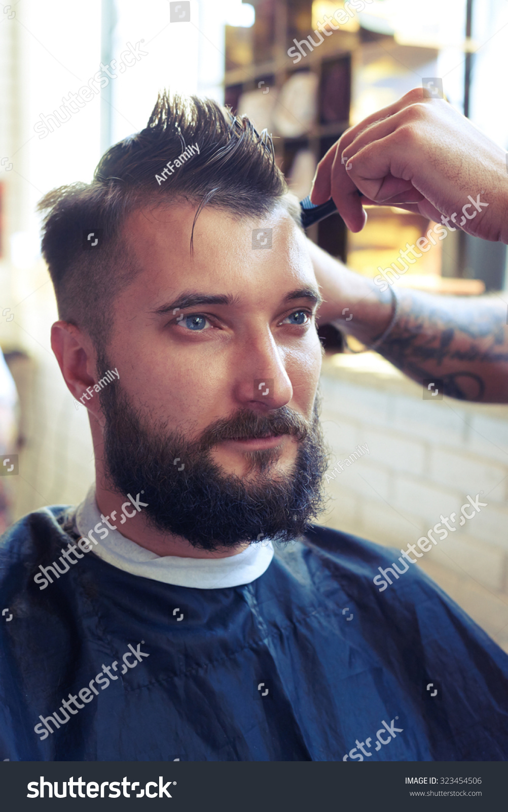 Portrait Handsome Man Beard Barber Shop Stock Photo 323454506