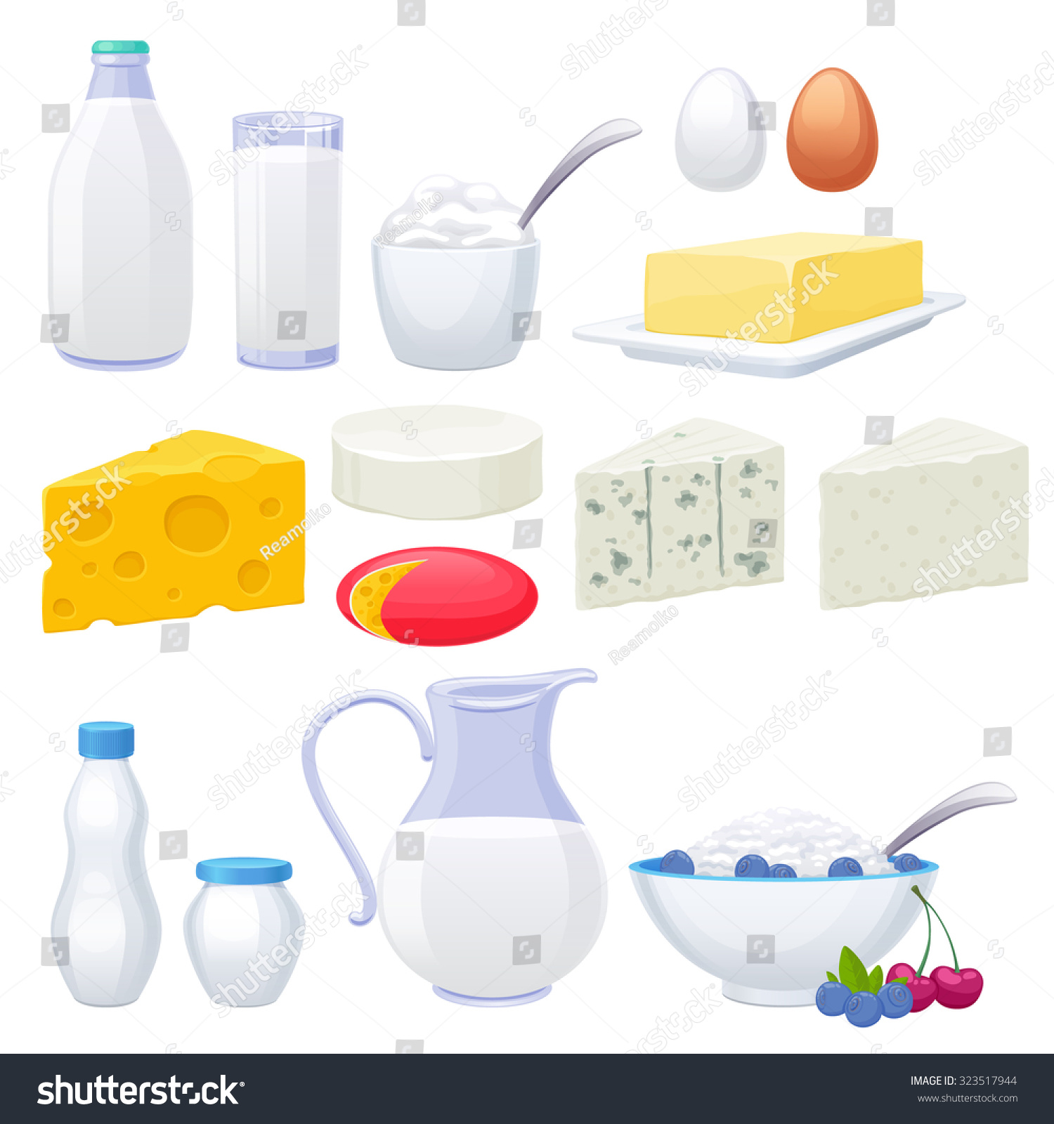 Milk Dairy Products Icons Set Yogurt Stock Vector Royalty Free 323517944 Shutterstock