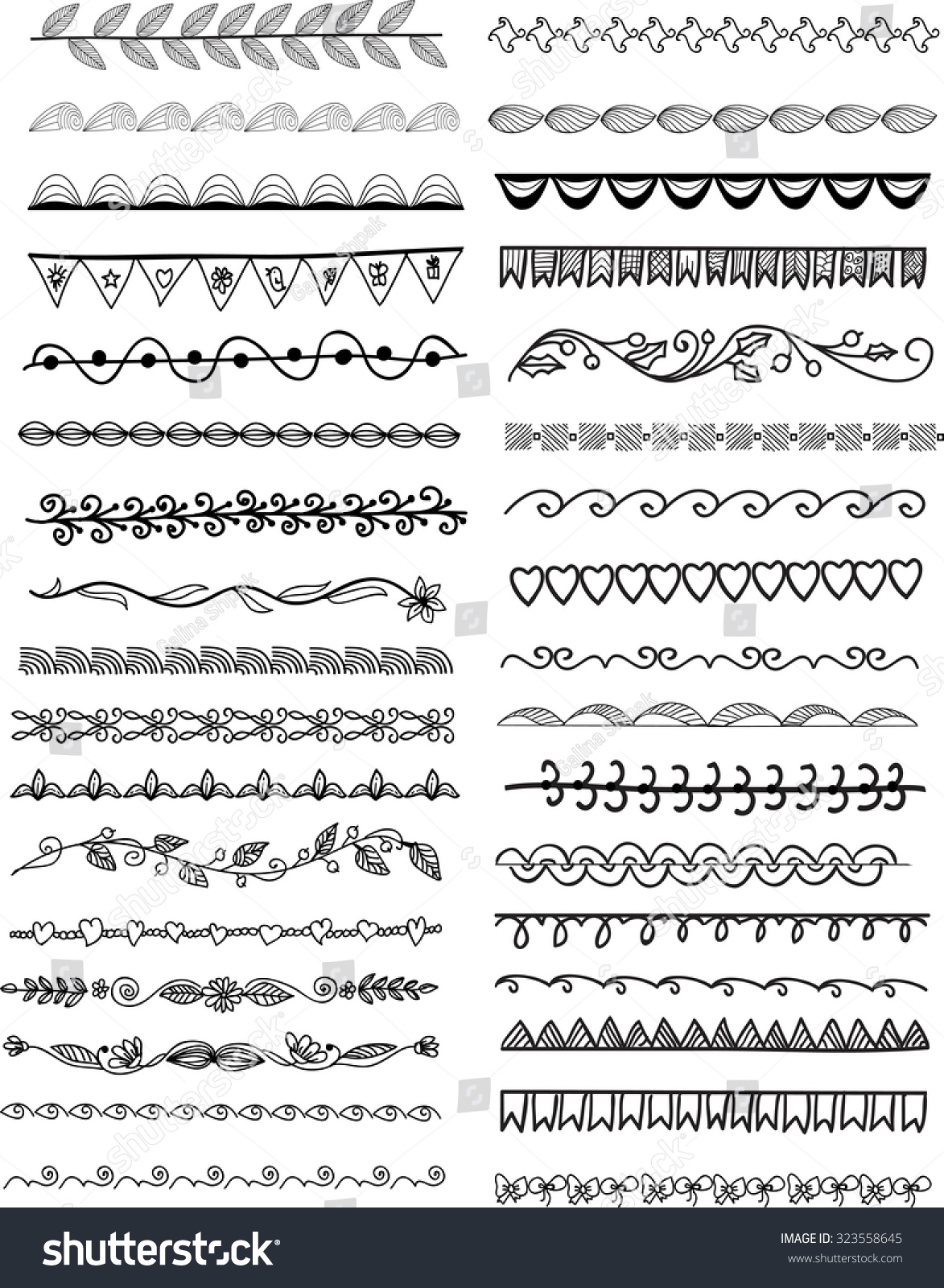 Hand Drawn Vector Line Border Set Stock Vector (Royalty Free) 323558645 ...