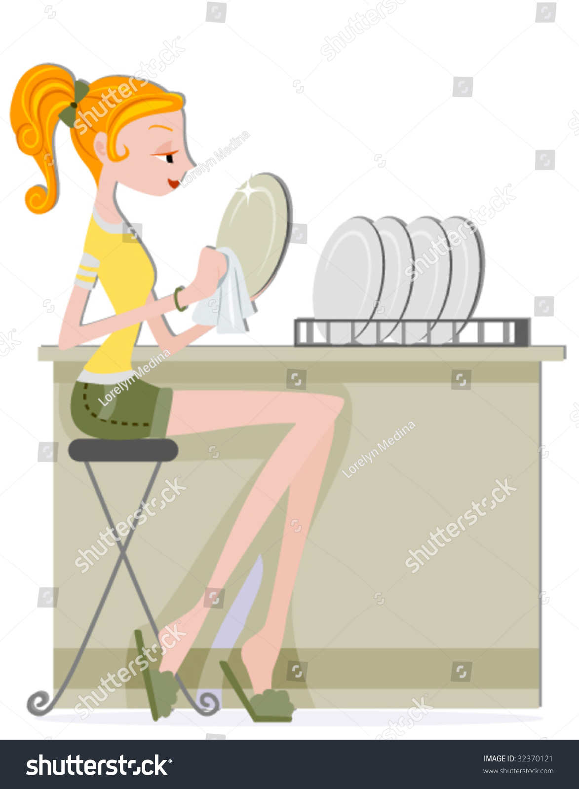 Dry the dishes picture for Kids. Clean Plates picture cartoon. Washing dishes advertising poster PNG. She the dishes already