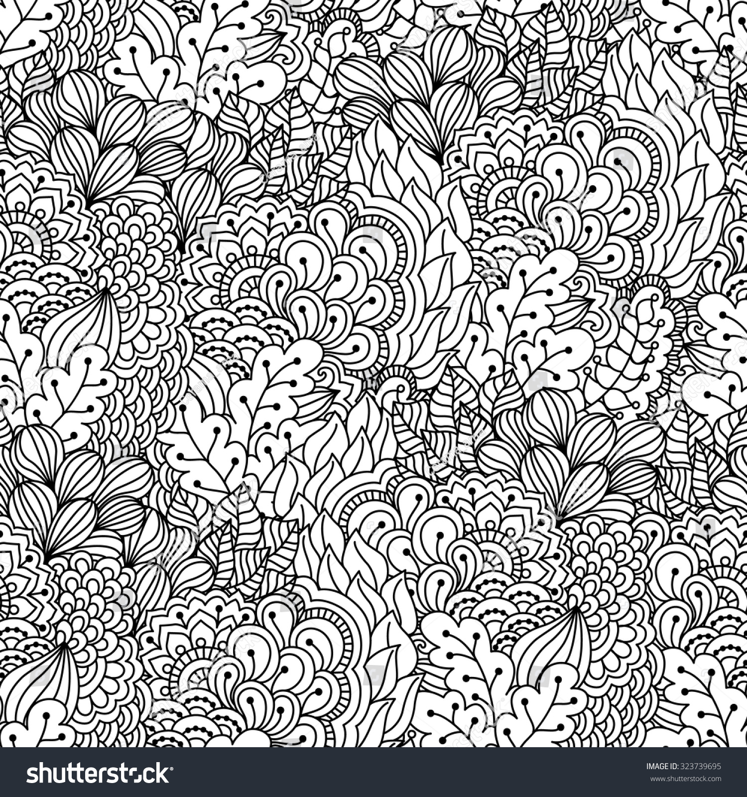 Seamless Black White Background Floral Ethnic Stock Vector (Royalty ...