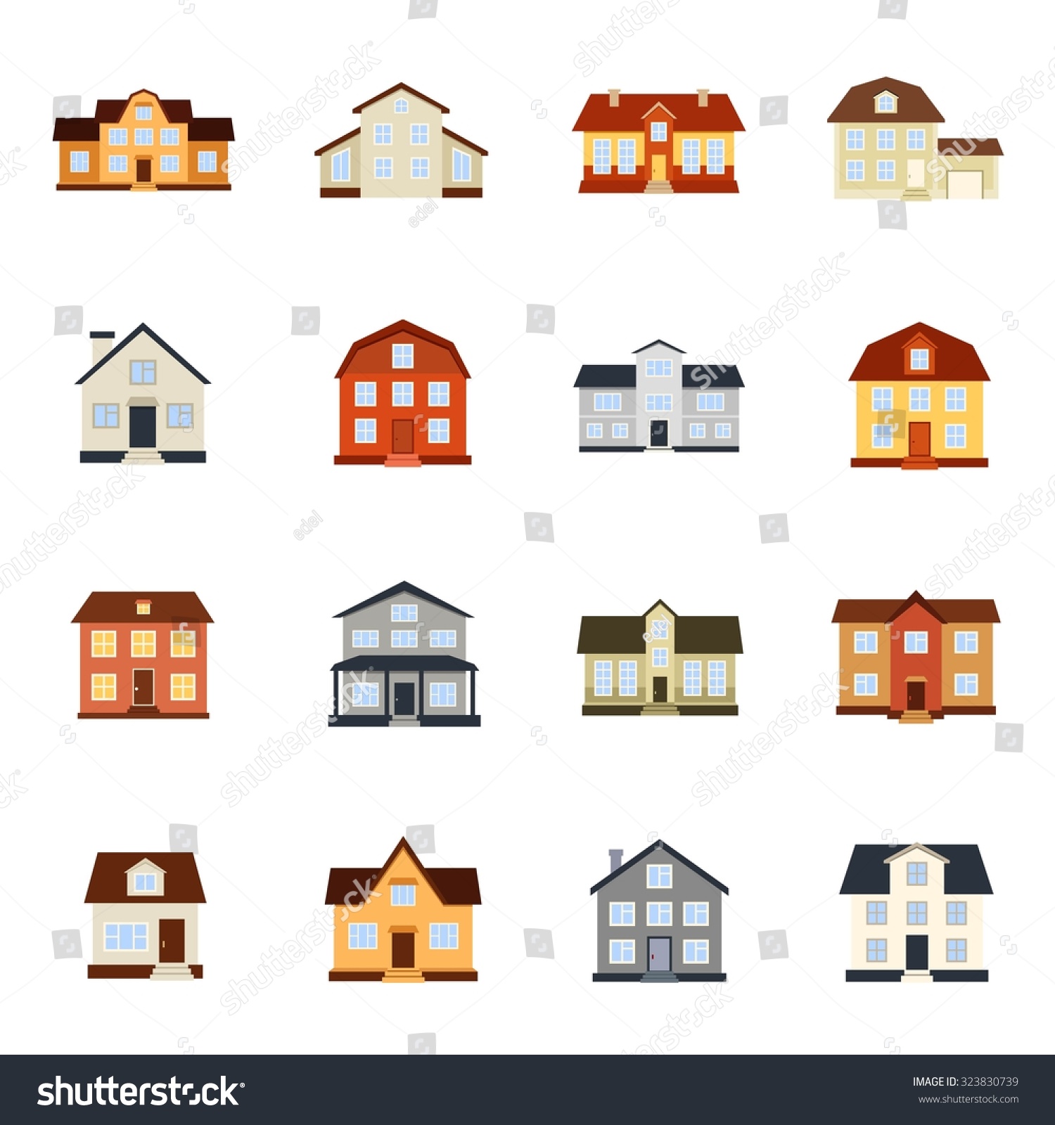 Houses Vector Colorful Flat Style Set Stock Vector (Royalty Free ...